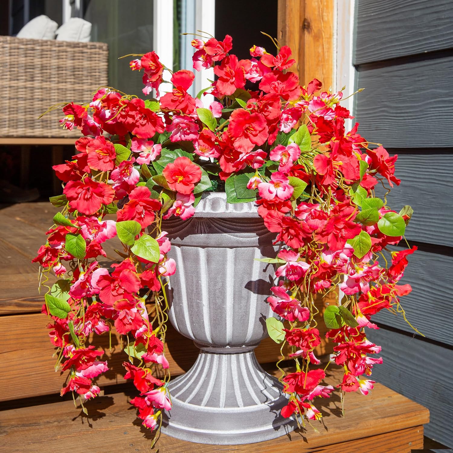 Artificial Hibiscus Fake Hanging Flowers Plants for Outdoors Spring Decoration, 2pcs Faux Silk Outside Hibiscus Long Trailing Vines Realistic UV Resistant for Front Door Planter Porch Patio Yard Urn - Image 2