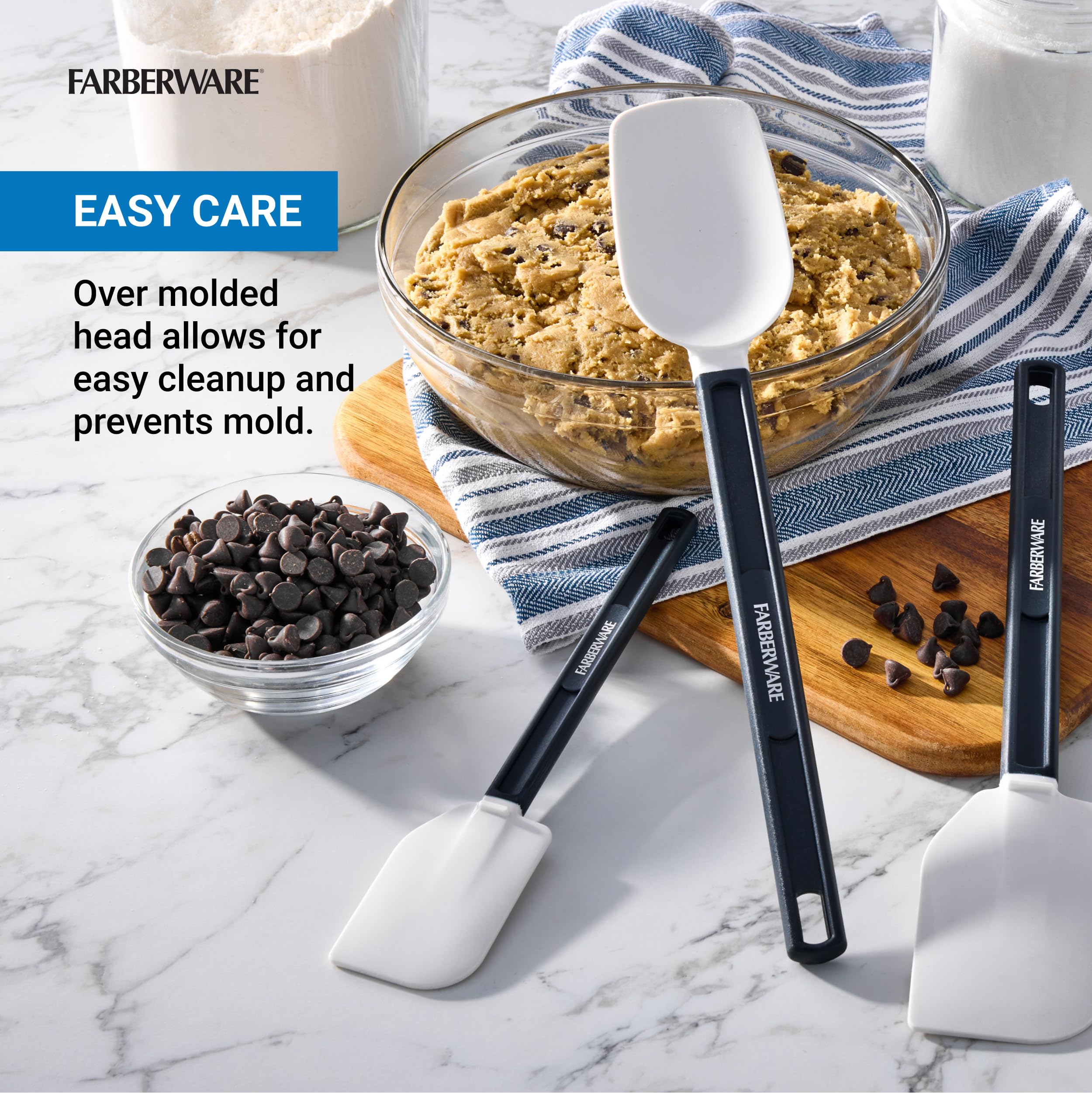 FARBERWARE Pro Set di 3 spatole in silicone, 13,5 e 25,4 cm, strumenti da cucina certificati NSF