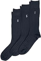 Polo Ralph Lauren Men's Super Soft Ribbed Dress Crew Socks 3-Pack - Ultrasoft Knit with Embroidered Pony Logo