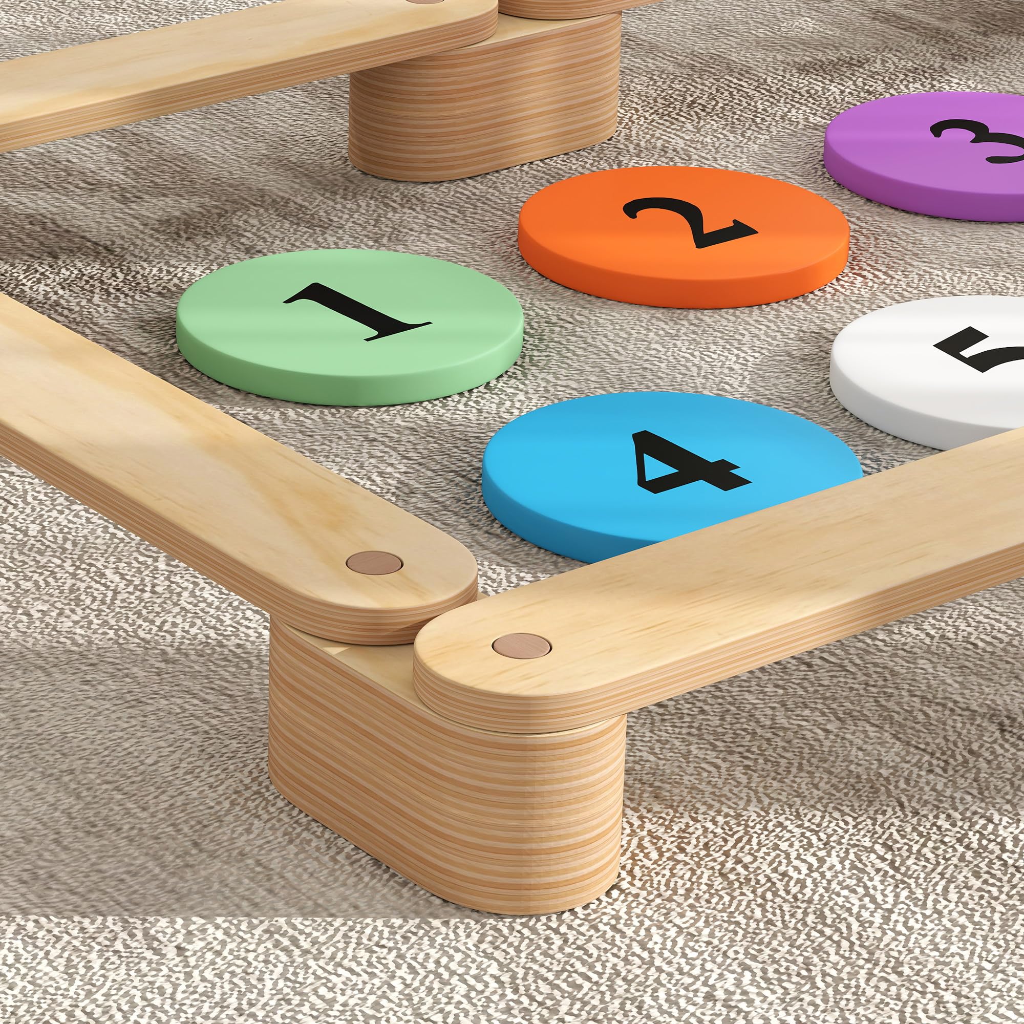 AIYAPLAY Poutre d'Équilibre pour Enfants, Modulable, Bois Massif de Pin, Parcours de Motricité, 6 Pièces pour Intérieur et Extérieur, Jouet Montessori d'Entraînement d'Équilibre, Charge 50 kg, Naturel