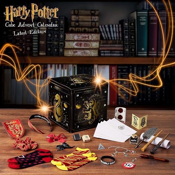 Harry Potter Advent Calendar 2025 Girls Teens Women 24 Day Christmas Countdown with Keychains Socks Accessories Magical Calendar Gifts for Girls (Black Cube)