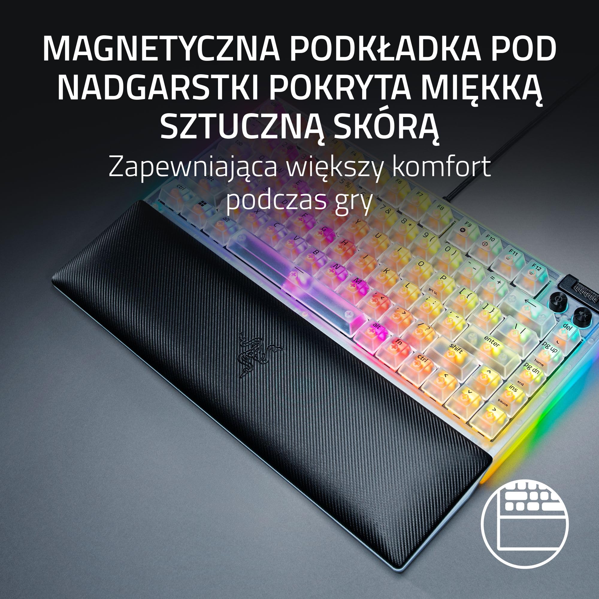 Razer BlackWidow V4 75% Phantom White - mechaniczna klawiatura gamingowa z możliwością wymiany na gorąco - pomarańczowe przełączniki dotykowe - RGB - układ US | Edycja Phantom White
