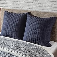 INK+IVY Camila Quilted Navy Euro Sham - 100% Cotton Decorative Pillow Cover, Hidden Zipper, 26x26 Farmhouse Shabby Chic