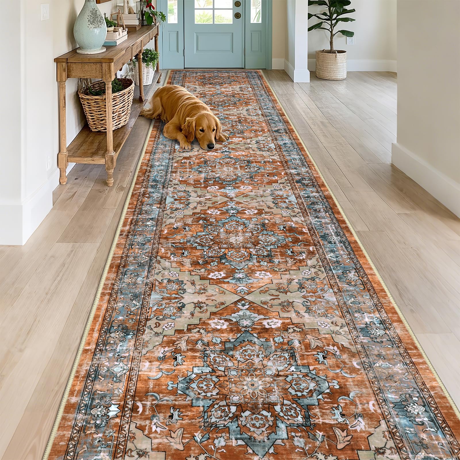 Bsmathom Boho Teppichläufer – 5x15 Cm, Rutschfeste TPR-Unterseite, Waschbar, Niedriger Flor, Für Flur, Küche, Bad (Vintage-Design)