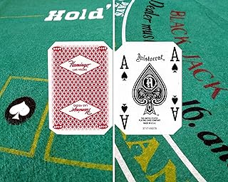 Blackjack & Texas Holdâ€™em Poker 2-Sided Premium Felt Layout 90cm x 180cm (3ft x 6ft) with Authentic Las Vegas Casino Table-Played Card Deck (Flamingo (Red))