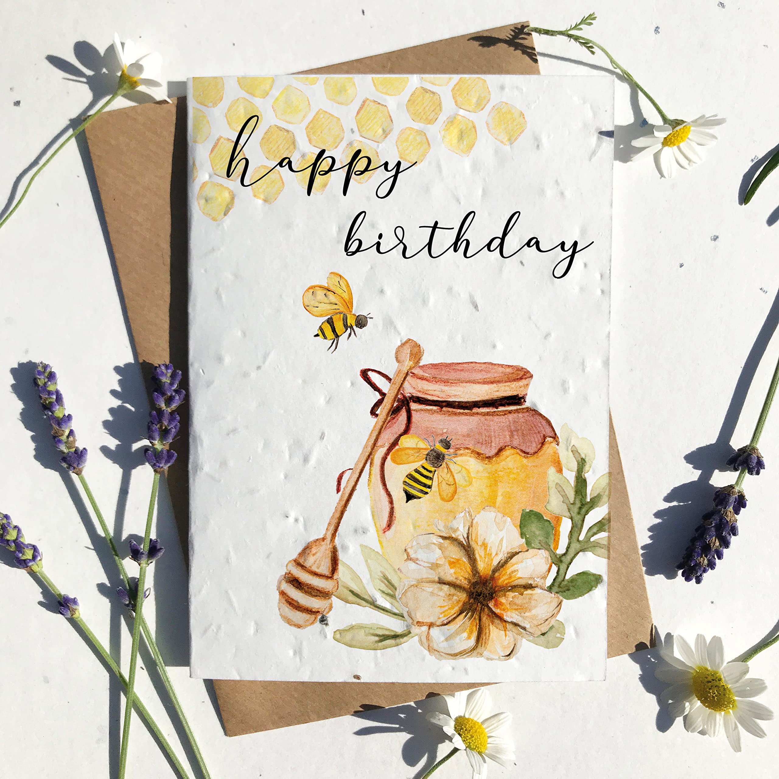 Eco-friendly biodegradable seed paper plantable birthday card traditional HONEY POT BEE HAPPY BIRTHDAY (Single card)