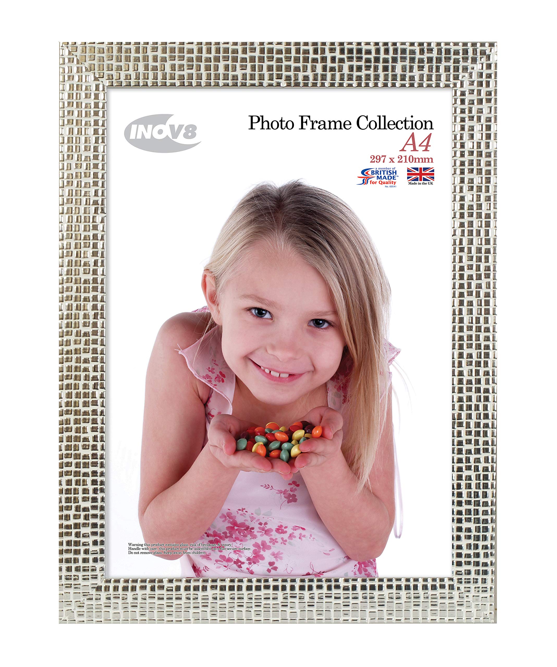 Inov8 Framing Photo Frame, Mosaic Silver Holds Picture A4