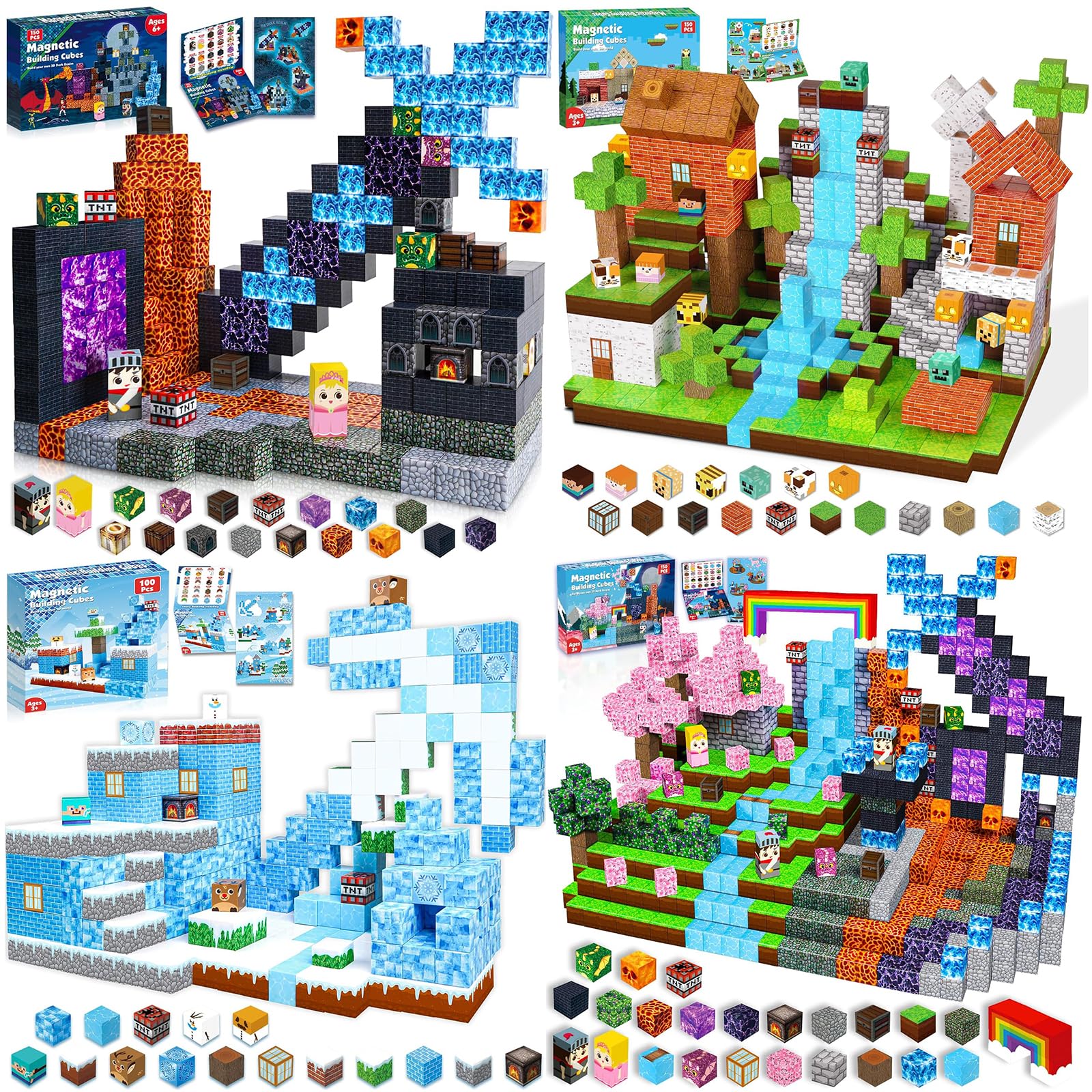 GraceDuck Magnetic Blocks - 150 PCS Dark Swordsman's Forest Castle + 150 PCS Dark Castle Sword Domain + 150 PCS Windmill Falls Homes + 100PCS Frozen Castle