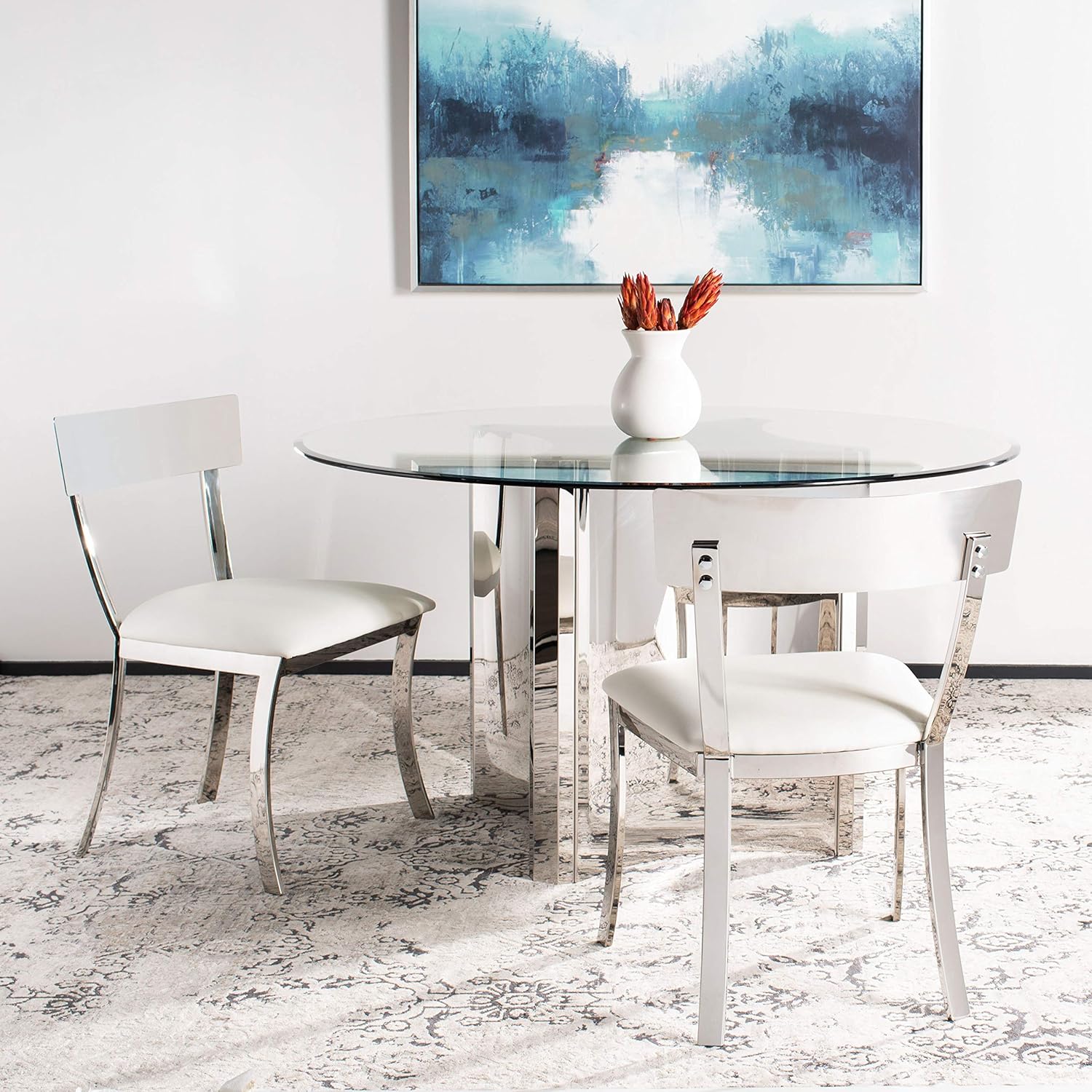 Abby 19'' White and Chrome Modern Side Chairs, Set of 2