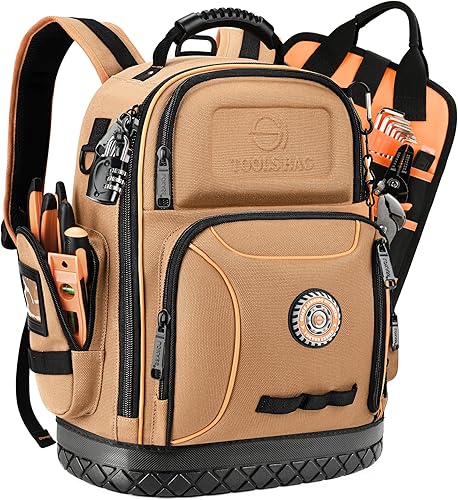 Mochila bolsa de herramientas resistente, mochilas de herramientas para electricistas para hombres, trabajos de construcción HVAC, 75 bolsillos y