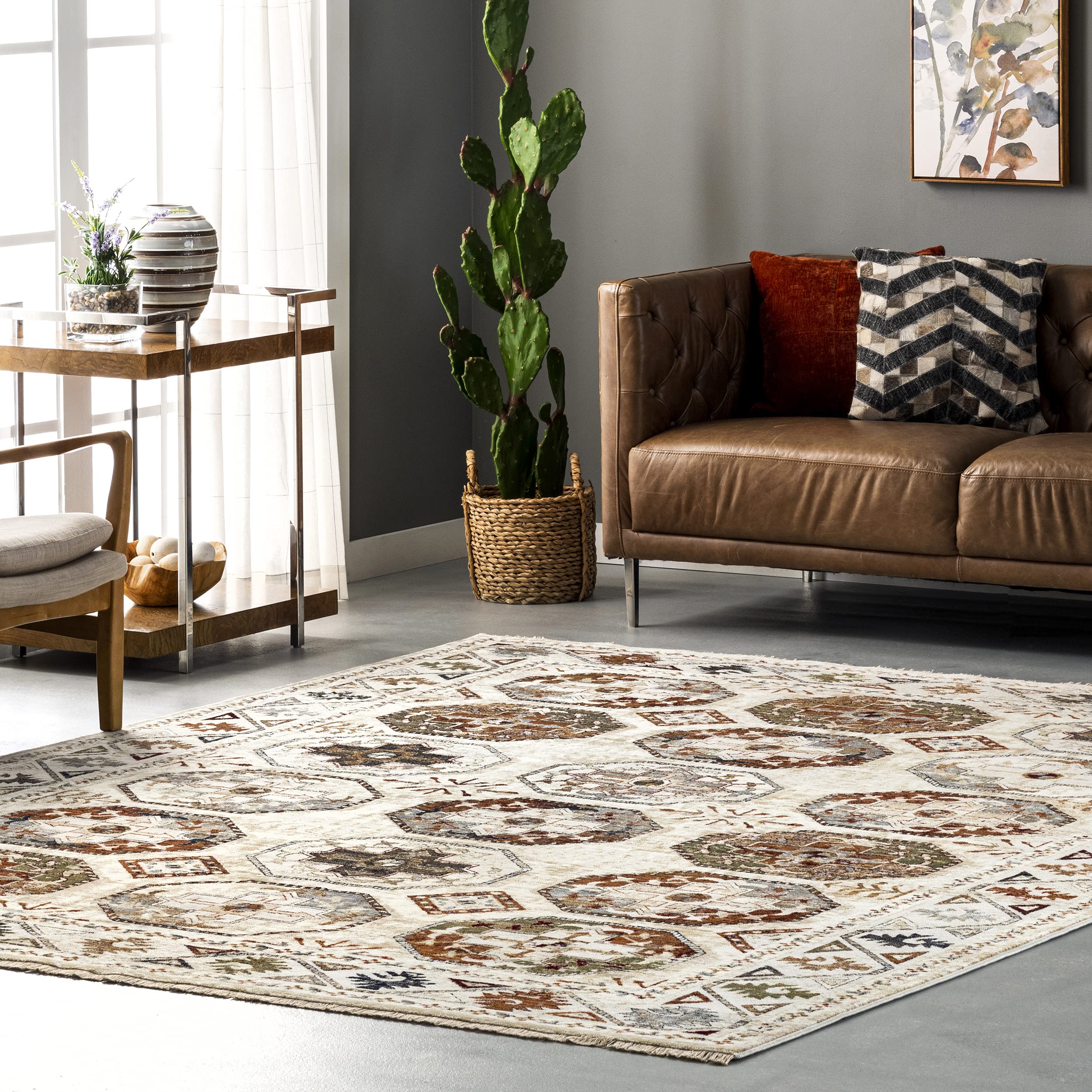 Tapis beige 60 x 100 cm nuLOOM Astrid petit tapis de salon chic