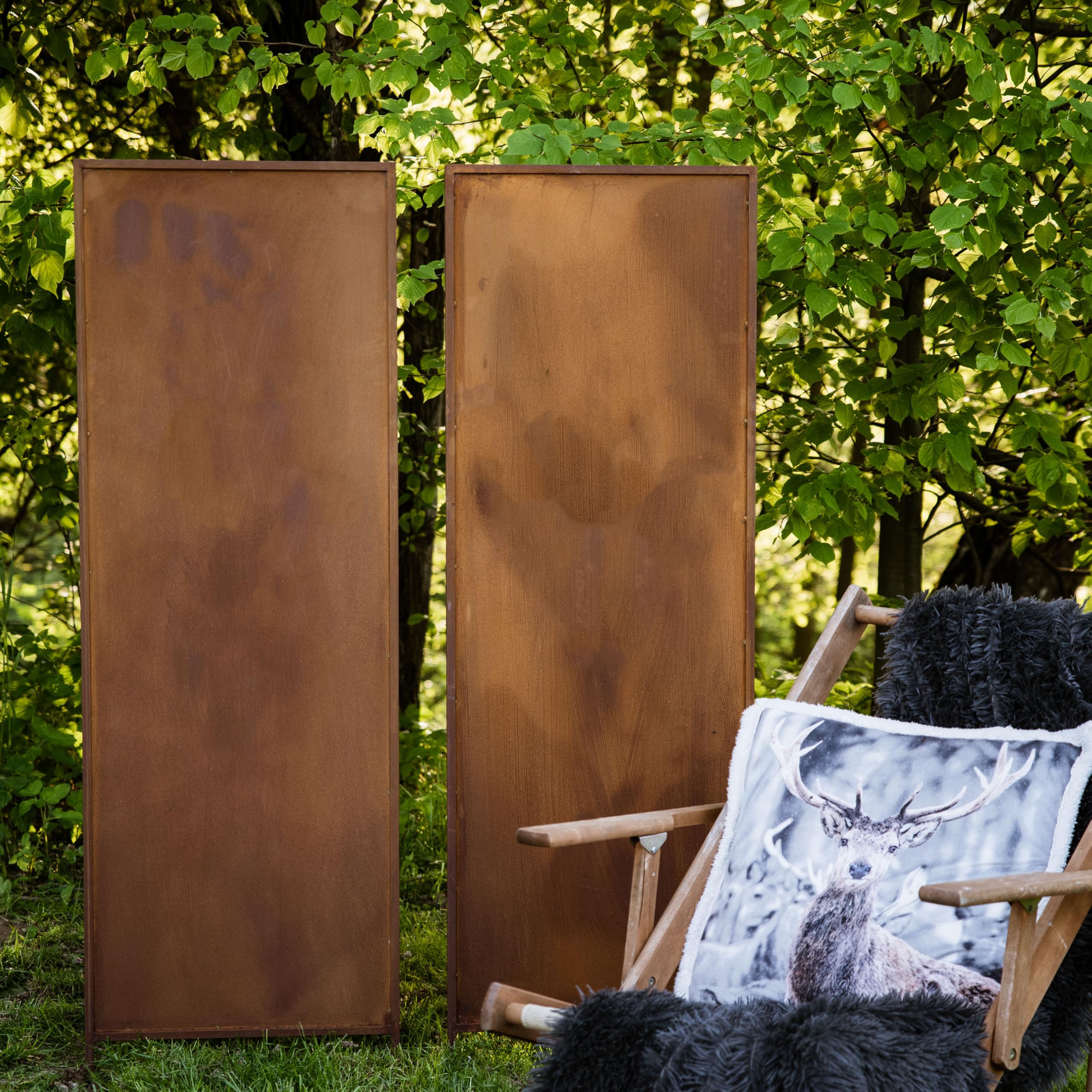 Kapaga - Sichtschutz Metall 4x -160x50 cm - Edelrost - Rostoptik, Patina | für Garten und Terrasse - Corten, Sichtschutzelement - Sichtschutzwand - Gartendekoration Zaun - Rost (Strauch) (Rein)
