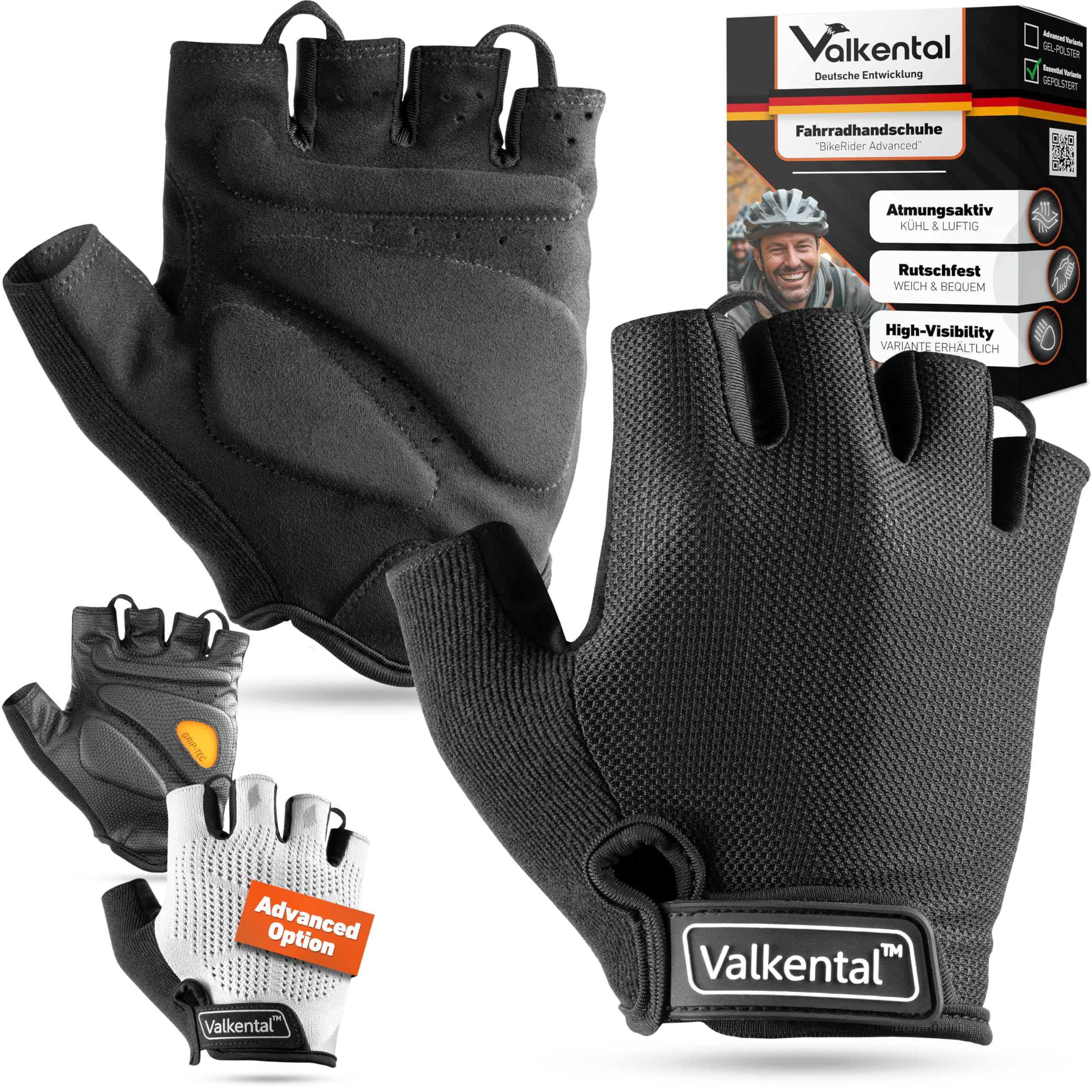 Valkental® - Gepolsterte Fahrradhandschuhe | Weich & Atmungsaktiv | Fahrrad Handschuhe Herren & Damen | Fingerlose Radhandschuhe - MTB/Rennrad/Trekking | Handschuhe Fahrrad Kurz & Leicht
