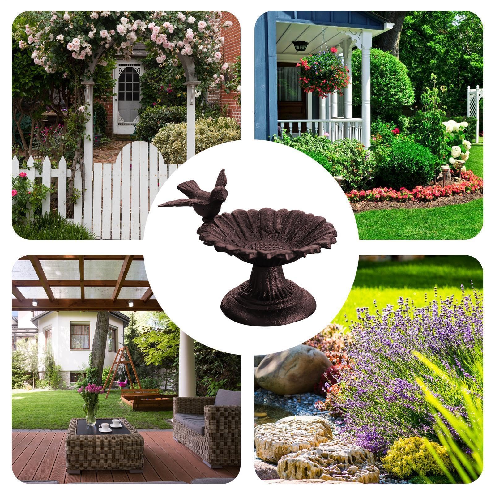 Mangiatoia decorativa per uccelli da giardino | Vasca per uccelli in ghisa per esterni per colibrì cortile patio terrazza prato terra tavolo