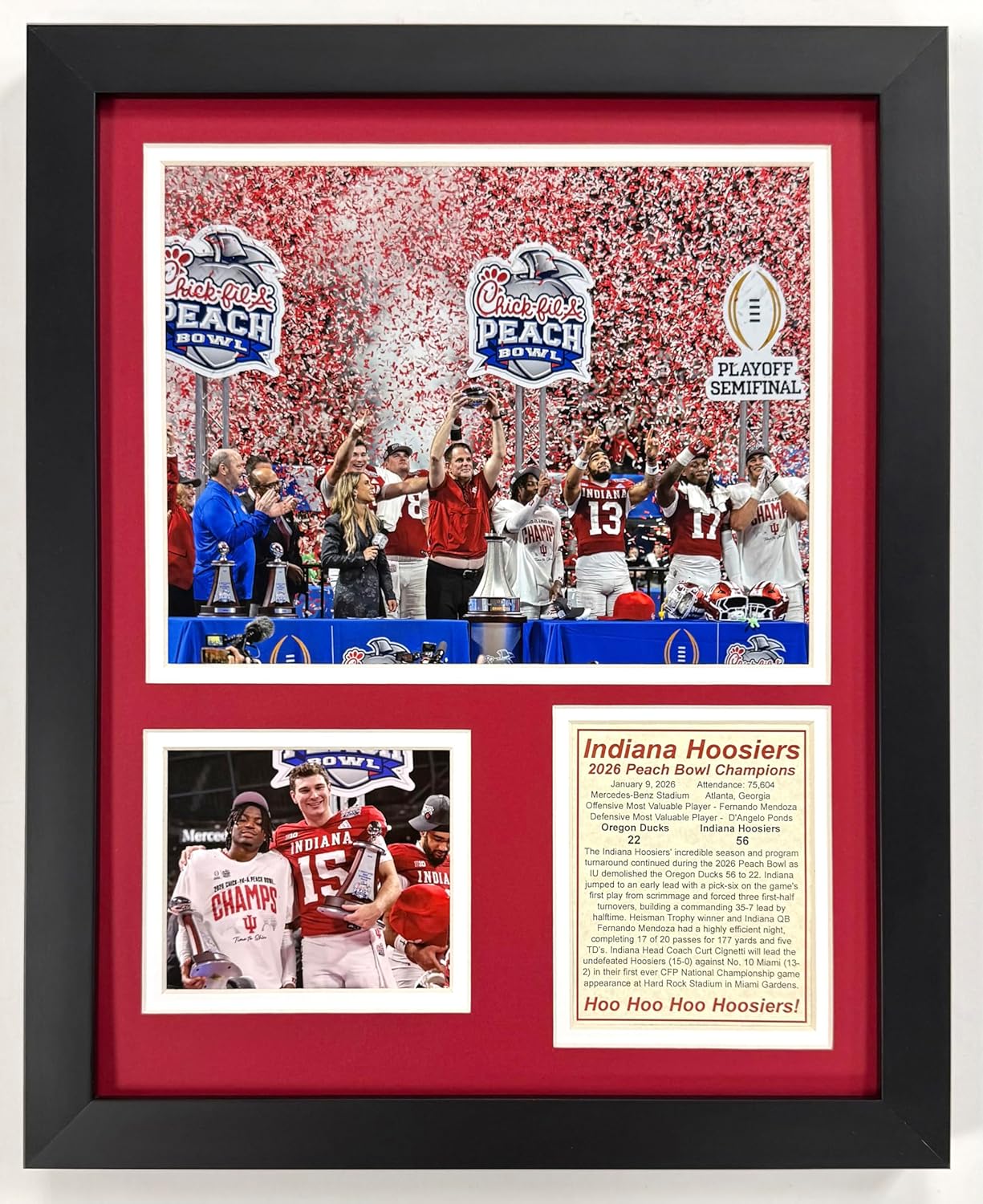 Indiana Hoosiers | 2026 Peach Bowl Champions | Indiana Football | IU Football | Framed Picture & Photo Collage Gift, Man Cave Wall Art, Home Decor | 12"x15"