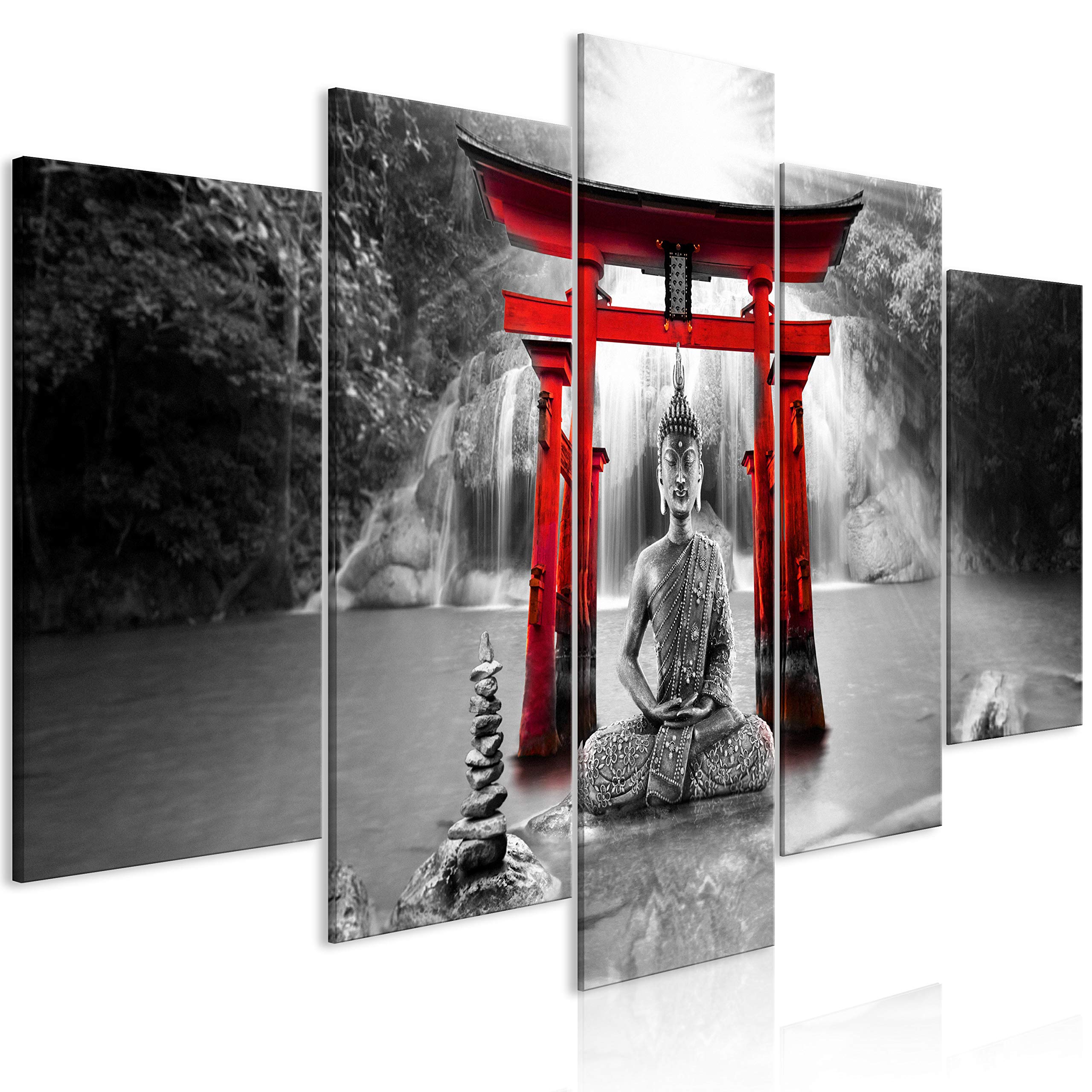 murando Cuadro en Lienzo Buda 150x75 cm Impresión de 5 Piezas Material Tejido no Tejido Impresión Artística Imagen Gráfica Decoracion de Pared Oriente Zen Cascada p-A-0033-b-p