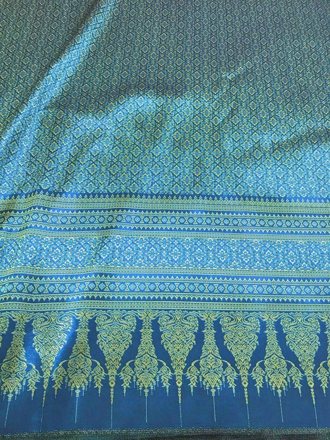 Thai Silk Damask Traditional 40"x70" for Skirts - Teal & Gold