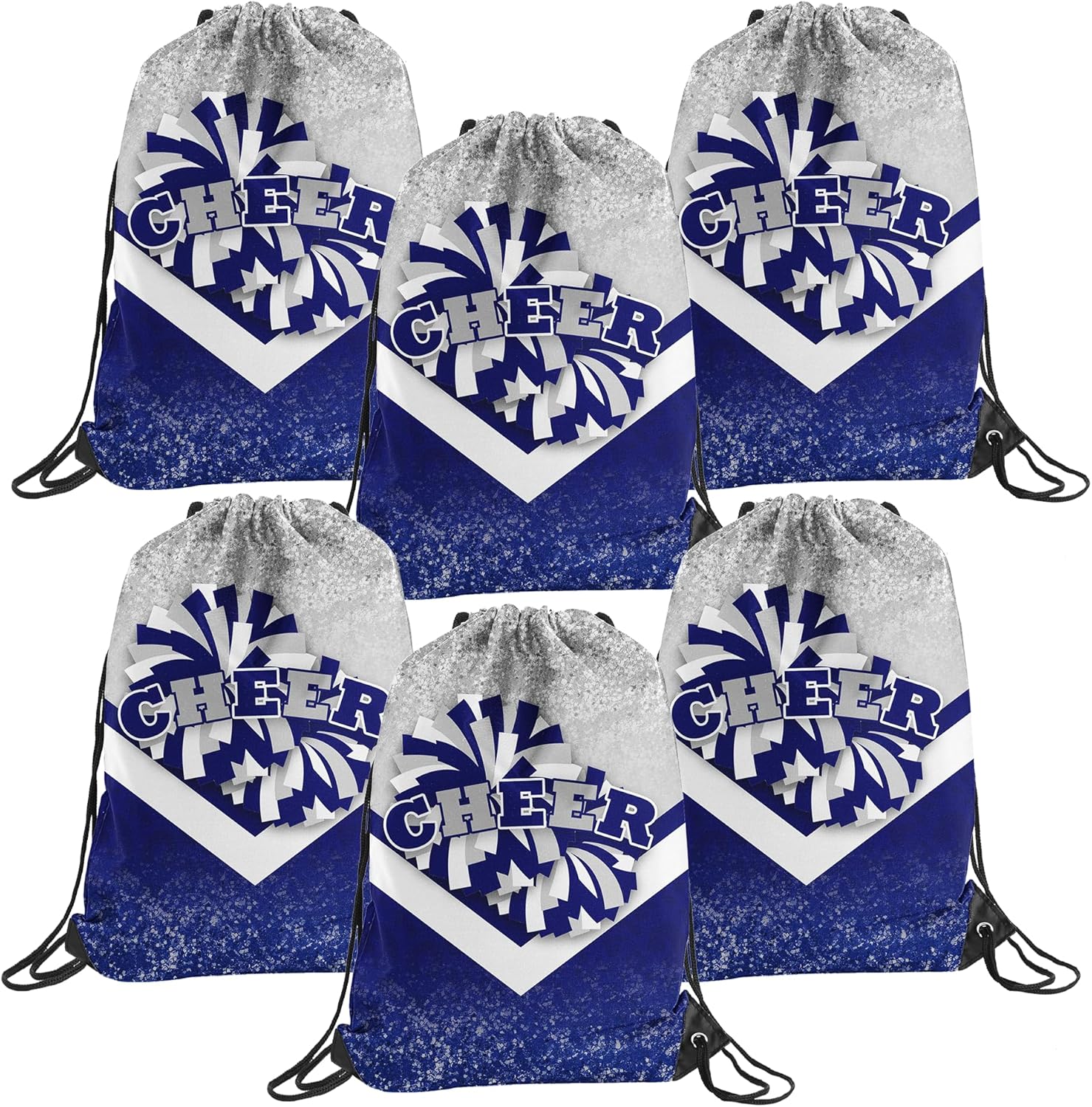 6 Pcs Cheer Drawstring Backpack Cheerleading Drawstring Gym Bags Cheerleader Gifts for Cheerleaders (Silver&Blue)