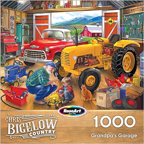 Miniatura 4 de RoseArt - Bigelow Country - Grandpa's Garage - Rompecabezas de 1000 piezas, autos nostálgicos y rompecabezas de escena vintage para adultos