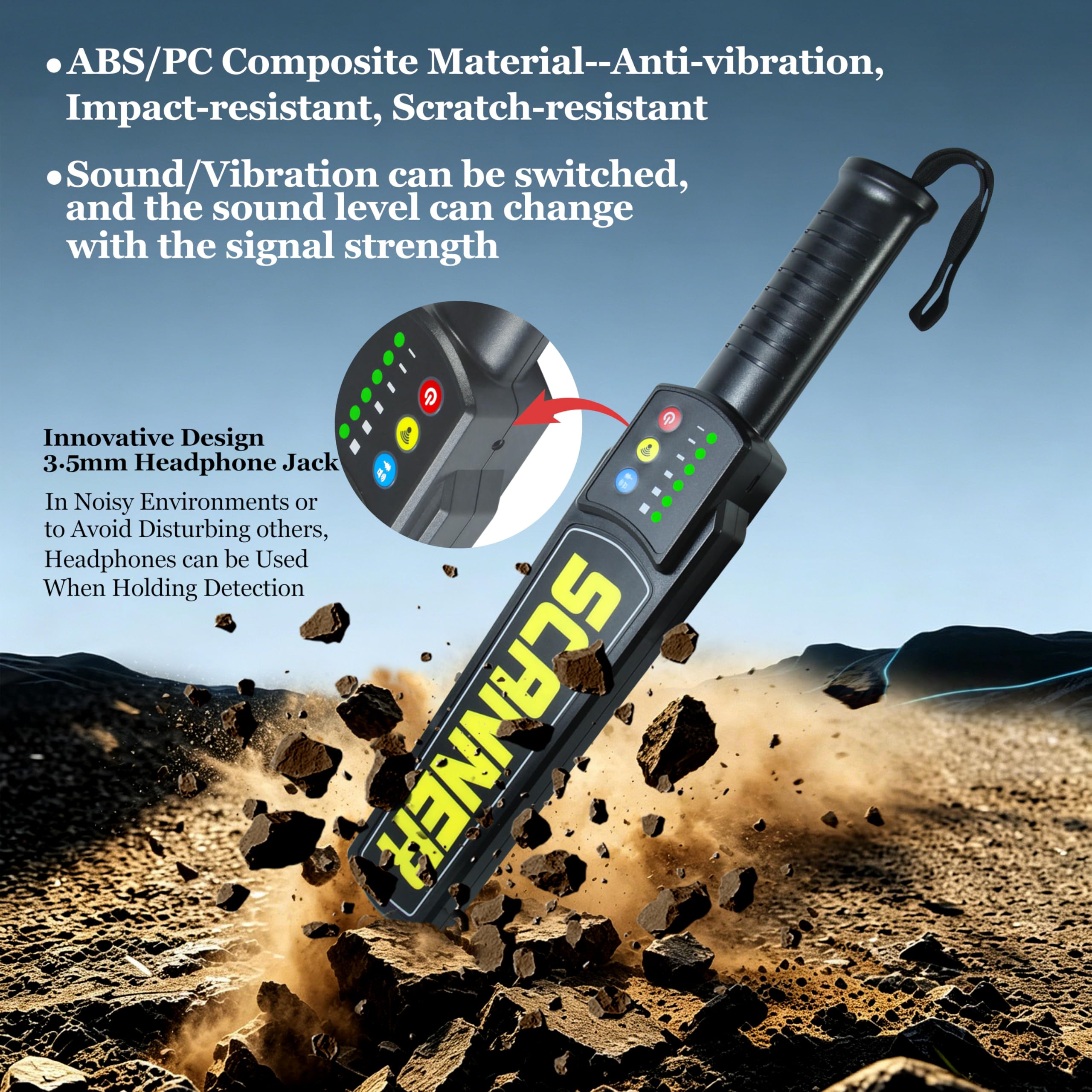 Bacchetta portatile ricaricabile per metal detector, scanner di sicurezza ad alta sensibilità regolabile a 6 livelli con batteria integrata per rilevare tutti i metalli, ispezione di sicurezza in