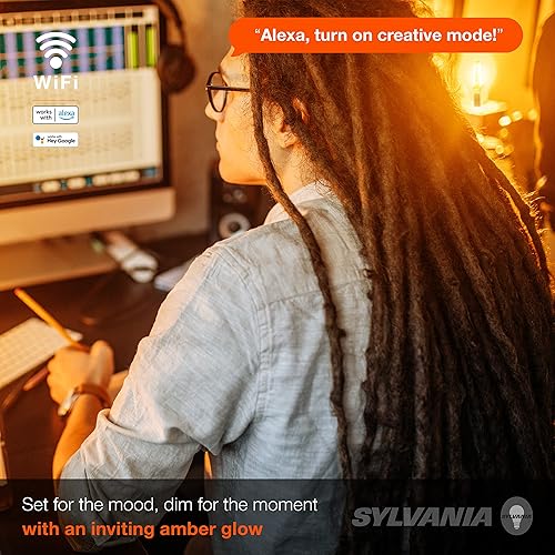 Miniatura 4 de LEDVANCE Sylvania WiFi LED Smart A19 Bombilla con acabado ámbar, 4.5 W eficiente, para AlexaGoogle Assistant, 2000 K, no requiere concentrador, 1