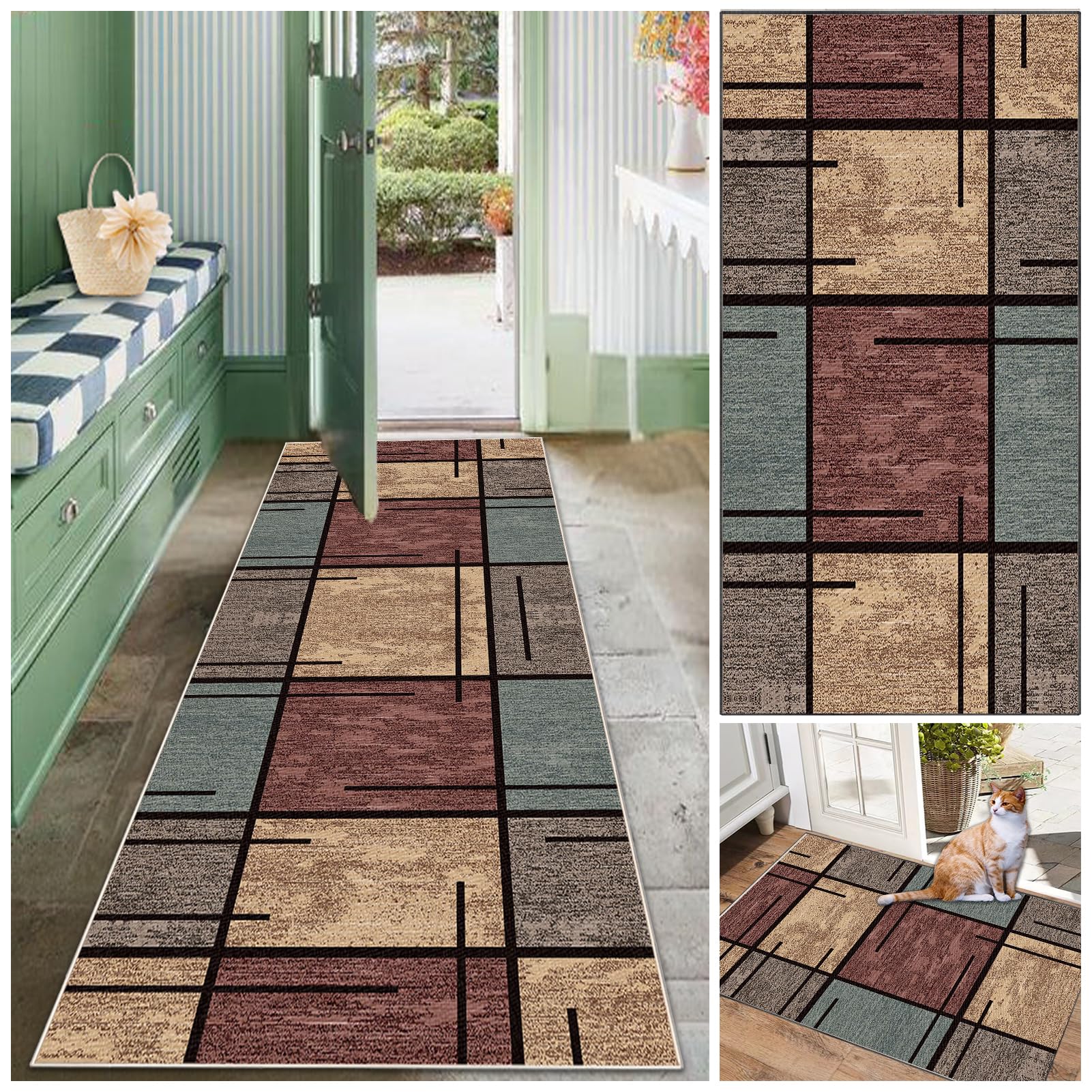 Teppich Läufer Flur Lang Kücheteppich Rutschfest Waschbar Modern 50 x 350 cm Teppichläufer Flur Schmutzfangmatte Küchenläufer Korridor Eingang Flurläufer Schlafzimmer Wohnzimmer Treppen Meterware