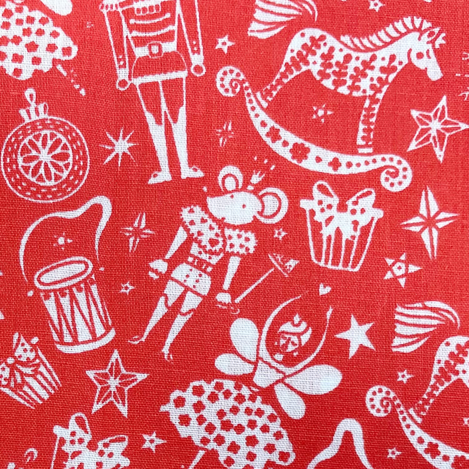 Oddies Red Christmas Fabric - Nutcracker Print On - Polycotton Xmas Craft Fabric Material Metre