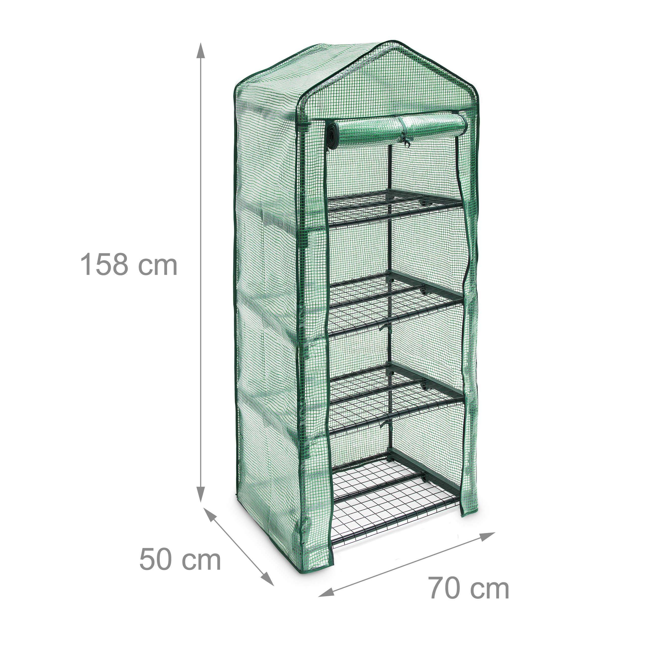 Relaxdays Serra Vivaio per Giardinaggio, 4 Ripiani, HLP 158x70x50 cm, Accessorio Giardinaggio sul Balcone, Verde