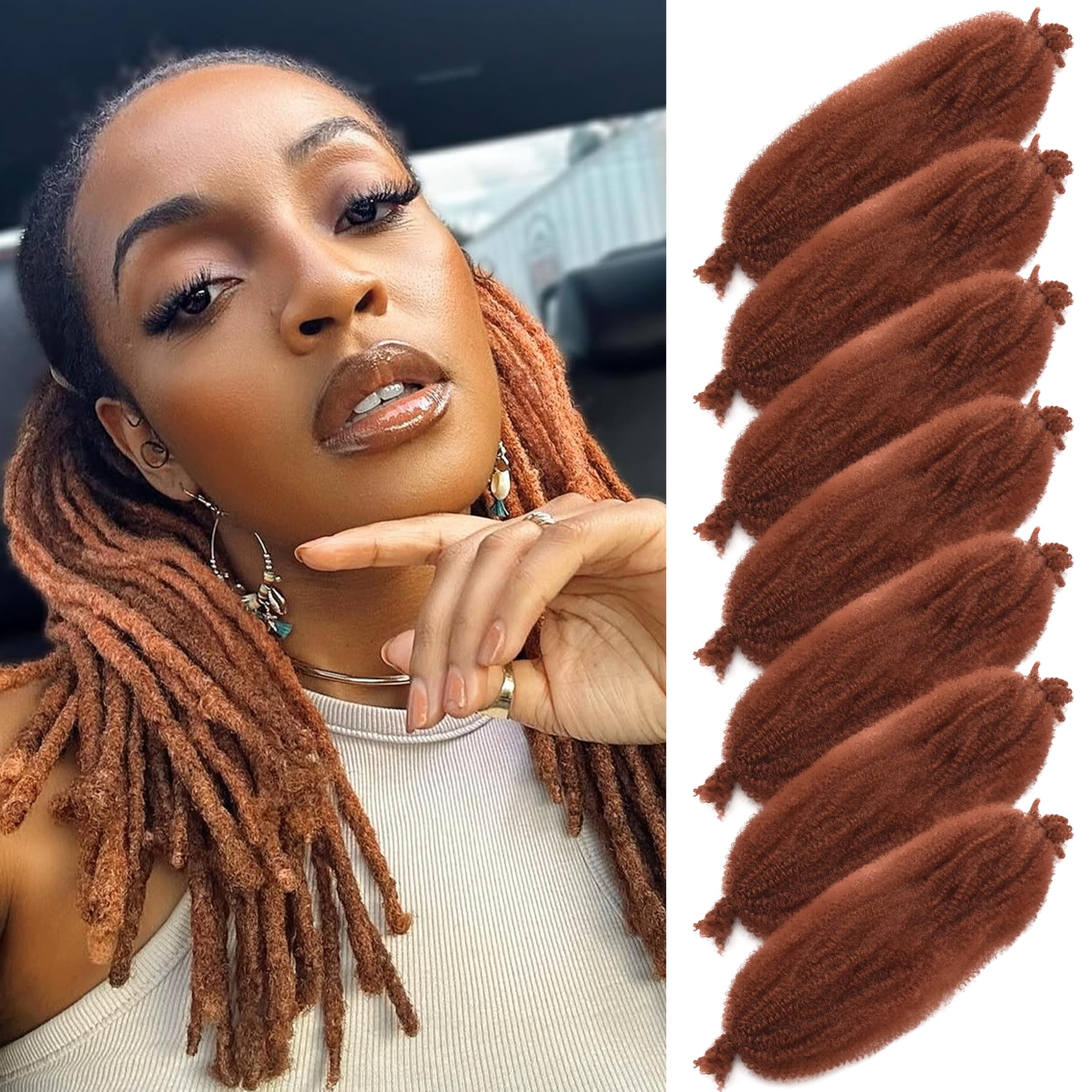 Marley Hair 16 Inch 7 Packs Pre Separated Springy Afro Twist Hair Copper Red Marley Twist Braiding Hair for Faux Locs Crochet Hair Pre Fluffed Spring
