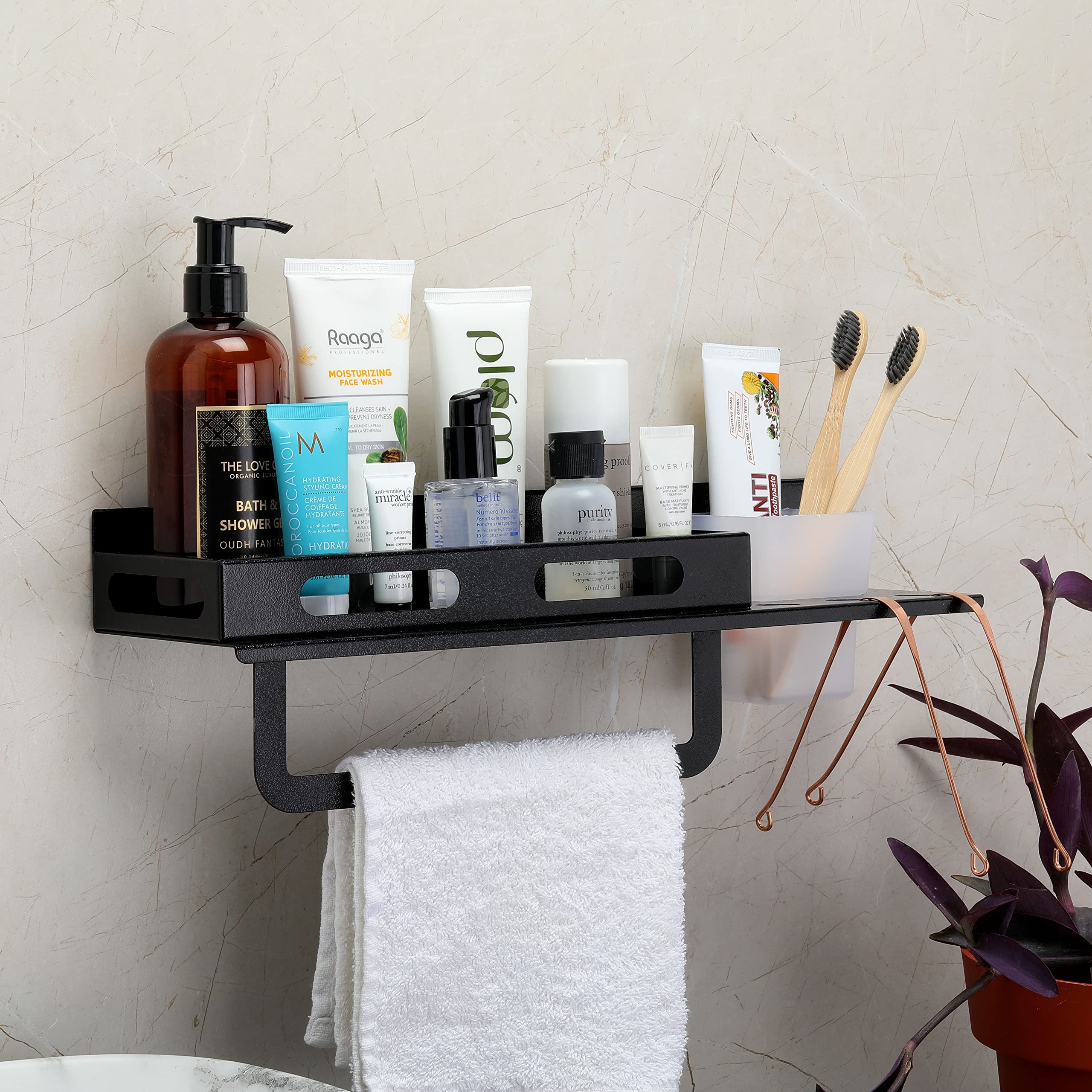 FORTUNE Steel Premium 3 In 1 Shelf Tumbler And Towel Holder Wall Mount Multi-Functional Storage Shelf/Kitchen Shelf/Towel Stand, Shelves For Bathroom Accessories Decor -Black (15X5 Inch) (Pack Of 1) (B09TR2LGZS) Amazon Price History, Amazon Price Tracker
