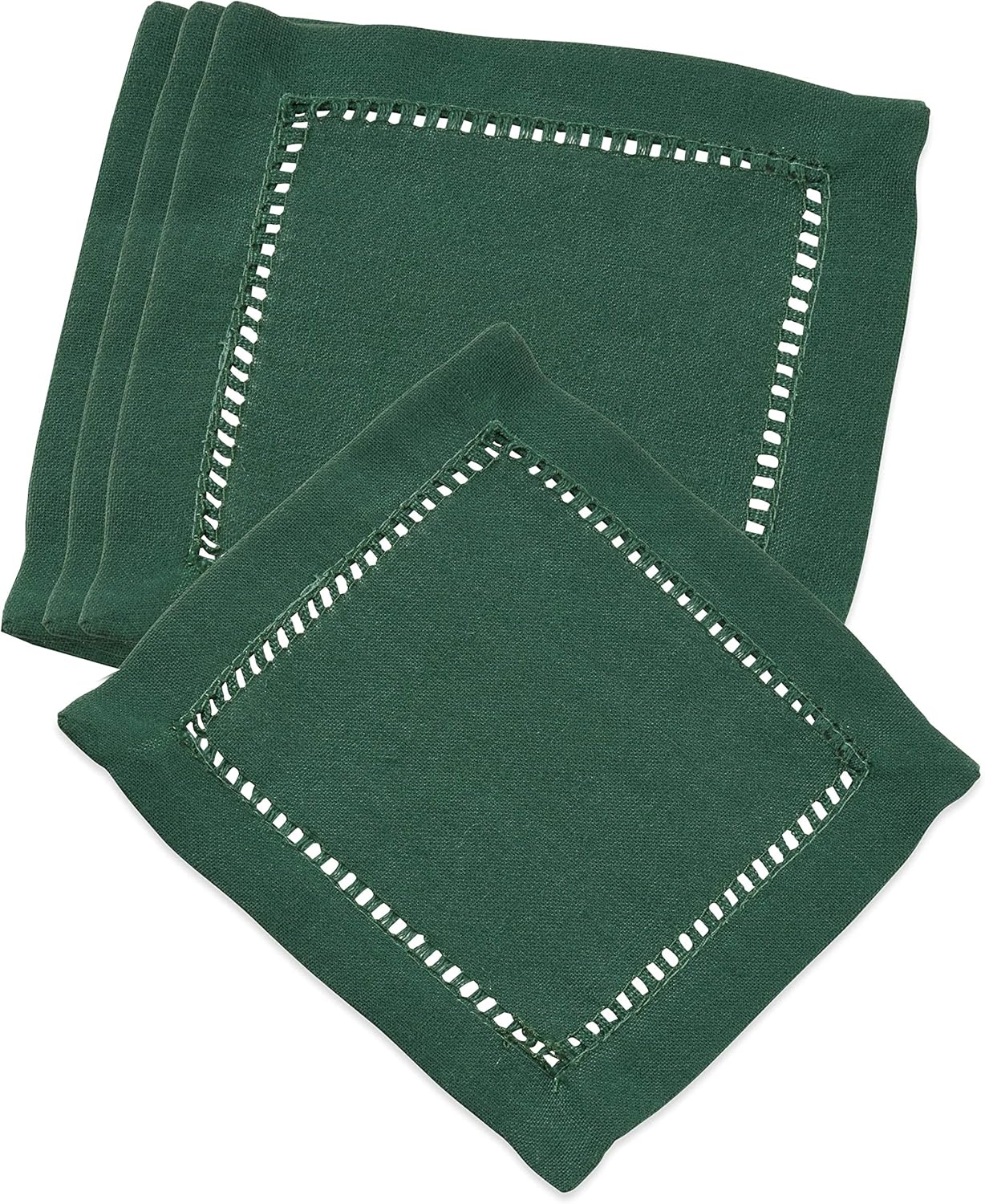 Fennco Styles Rochester Collection Classic Hemstitched 6 x 6 Inch Cocktail Napkins, Set of 4 - Jasper Green Coasters for Dining Table, Banquets, Wedding, Special Events and Home Décor