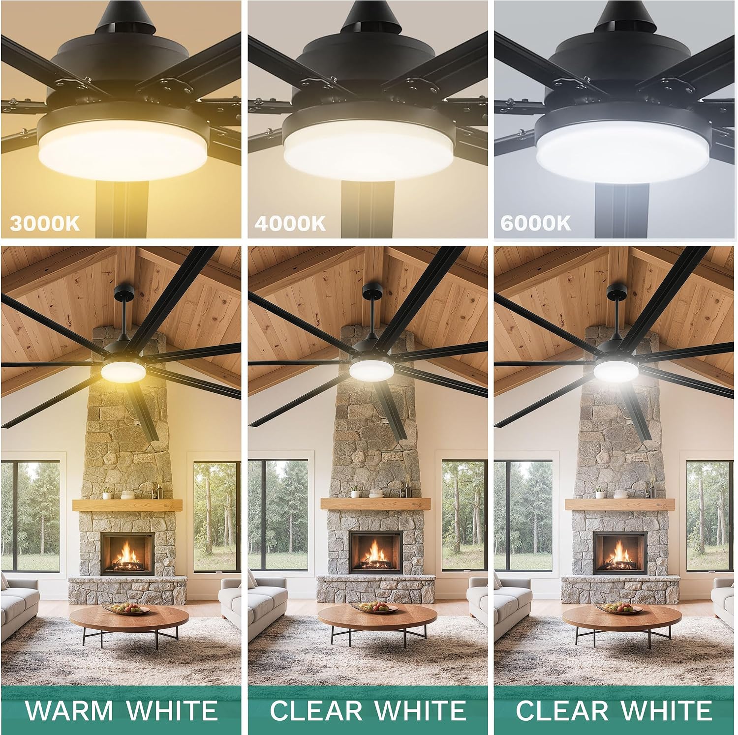 YITAHOME 96 Inch Industrial Ceiling Fan with Lights, Large Ceiling Fan with 7 Reversible Aluminum Blades, 3 Downrods, 6-Speed Remote Control, Home or Commercial Fan for Porch/Garage/Shop, Black