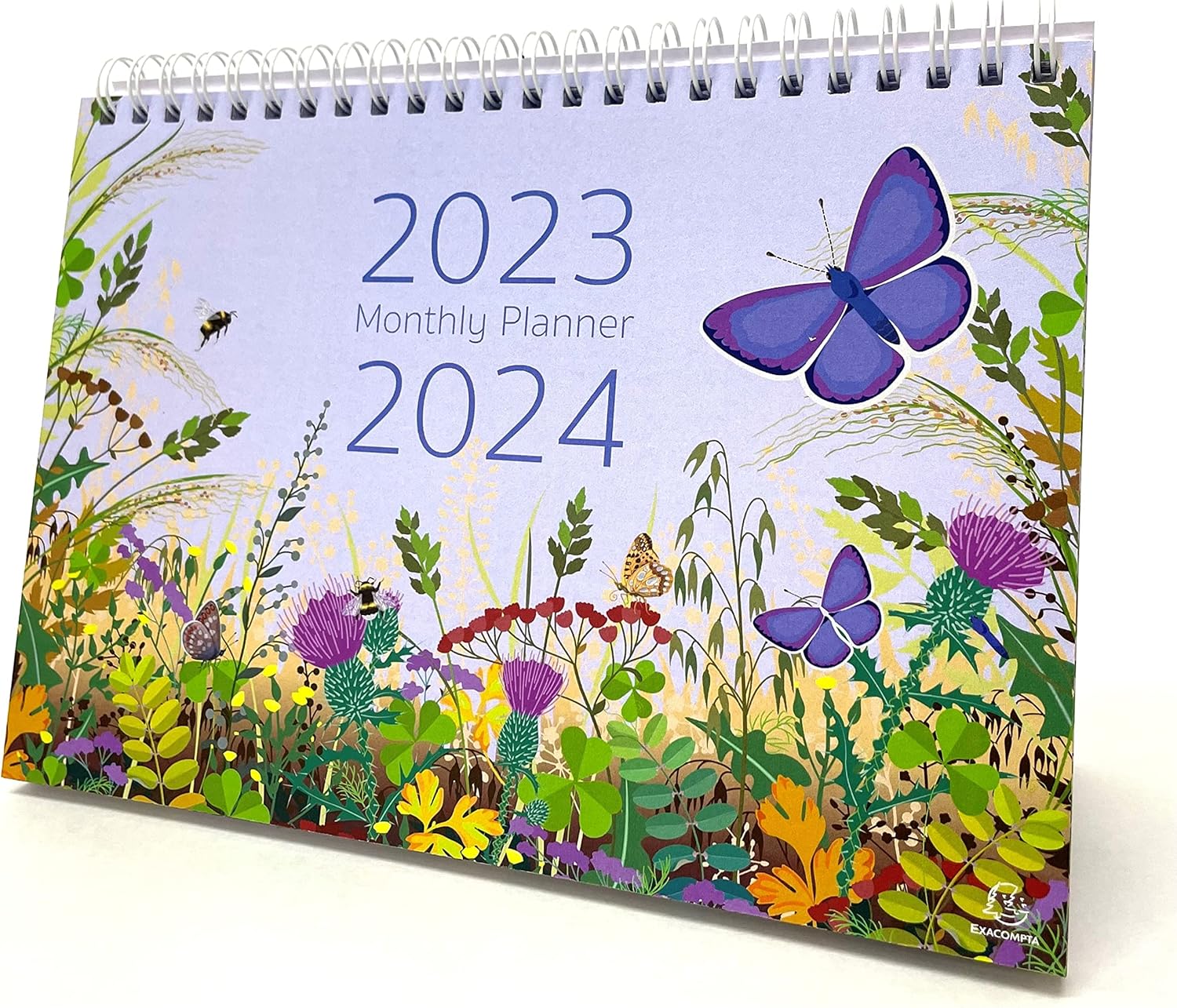 Exacompta - Ref GS038Z 2024 Desk Calendar/Monthly Planner Butterfly Design Month per Page Includes UK Holidays 210mm x 150mm Stands Securely on a Desk/Shelf Includes a section for Reminders & Notes
