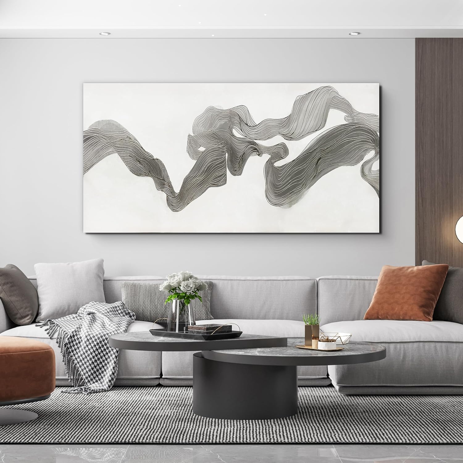 Abstract Wall Art Decor Large Modern Wall Art Decorations Wall Art Pictures for Living Room Abstract Canvas Art Wall Decor Gray White Wall Art Prints Artwork for Walls Bedroom Office Decor 24" X 48"