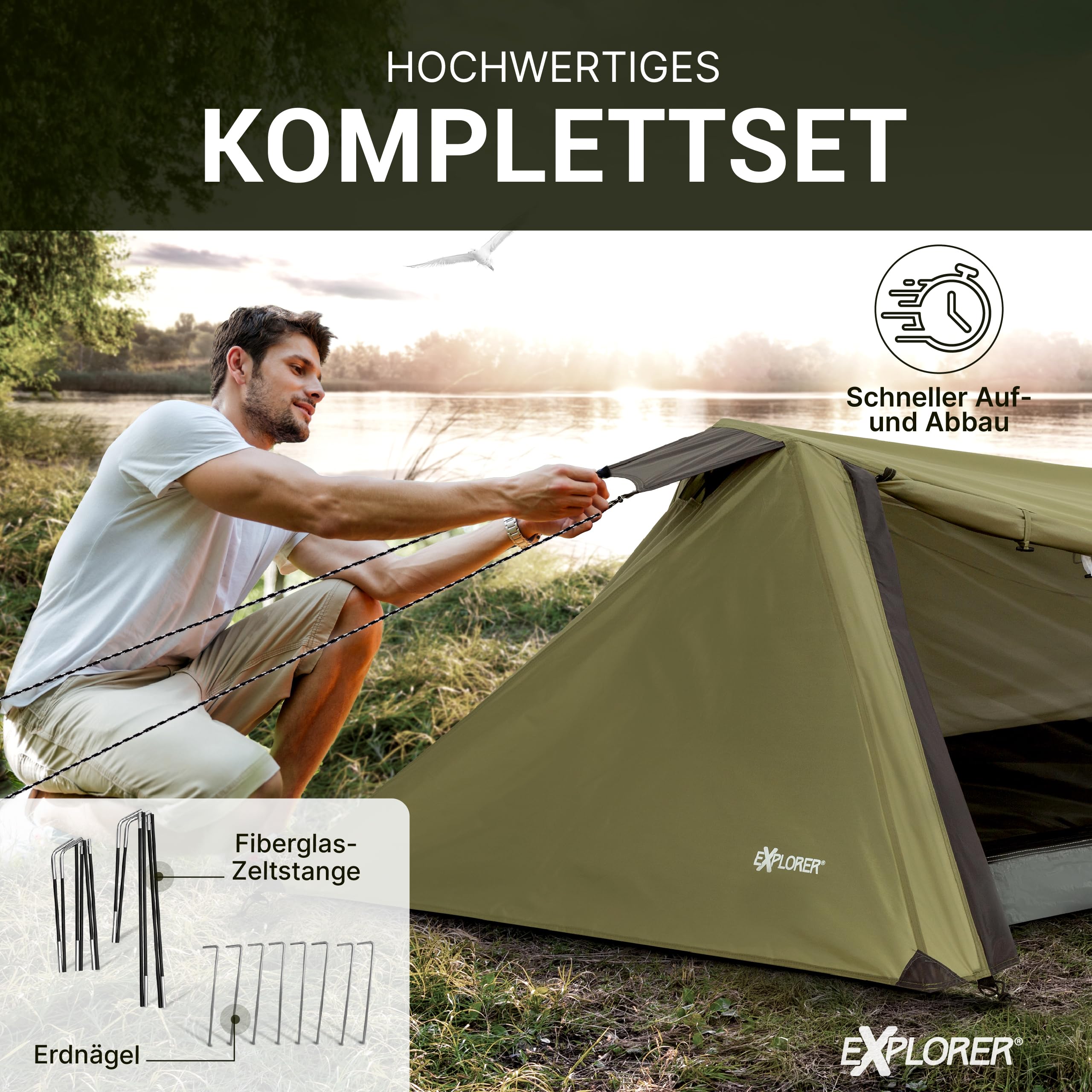 EXPLORER Namib 1 & 2 Personen Zelt kleines Packmaß Ultraleicht für Fahrrad oder Motorrad Reise 1-2 Personen 3000mm Wassersäule mit separatem Innenzelt Wandern Trekking Camping