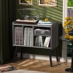 Record Player Table, Mid-Century Record Player Stand with Vinyl Storage Hold Up to 150+ Albums, Vinyl Record Cabinet with Adjustable Shelves, Wood Turntable Stand for Music Living Room, (Brown)