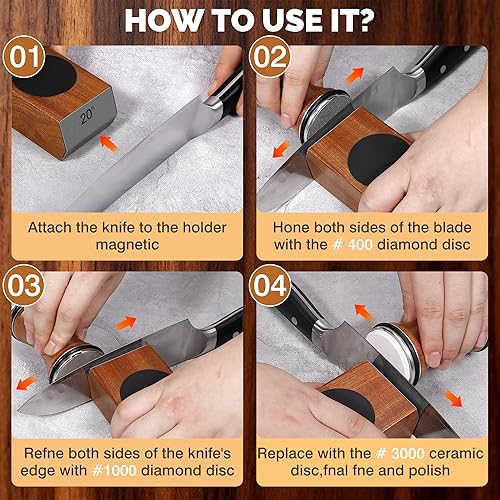 Miniatura 6 de Kit de afilador de cuchillos rodantes, herramienta afiladora de cuchillos con discos reemplazables de diamante y cerámica, base magnética multiusos