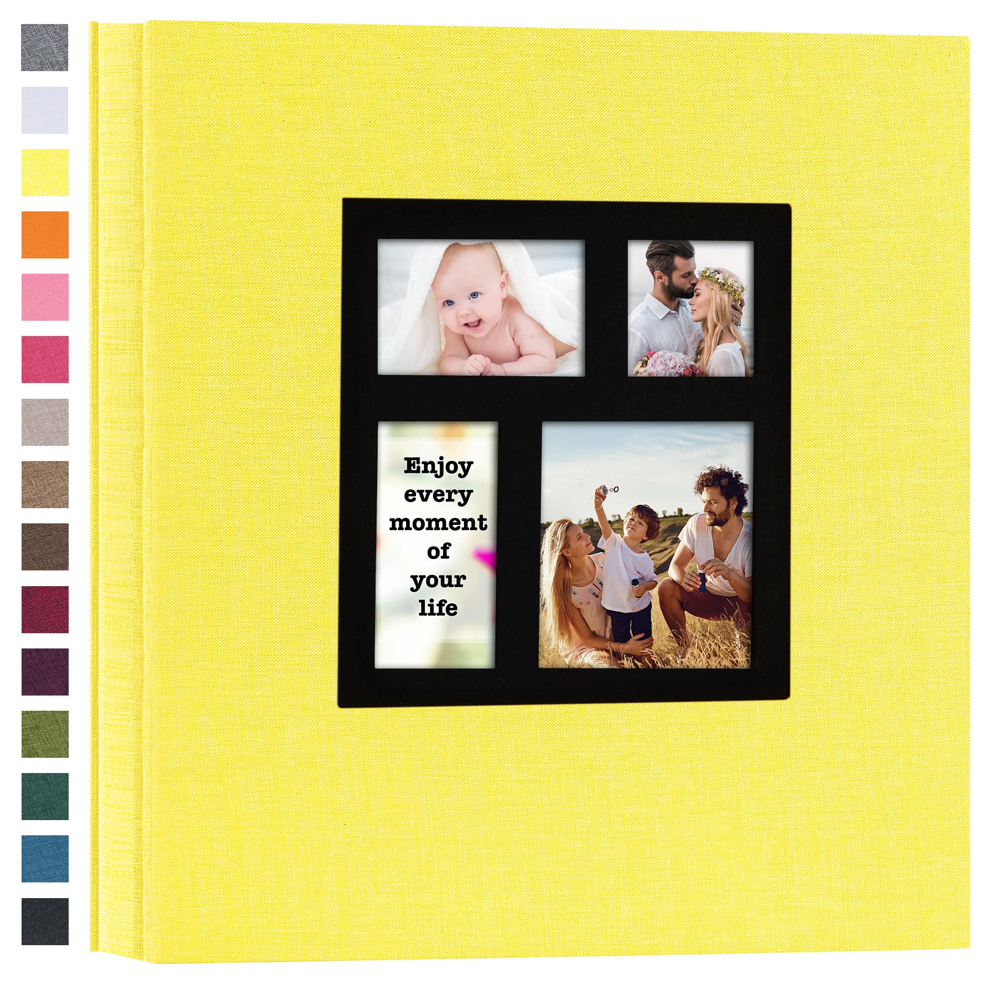 potricher Álbum de fotos de 10 x 15 cm, 1000 fotos de lino, tapa dura, gran capacidad para familia, boda, aniversario, bebé, vacaciones, (amarillo, 1000 bolsillos)