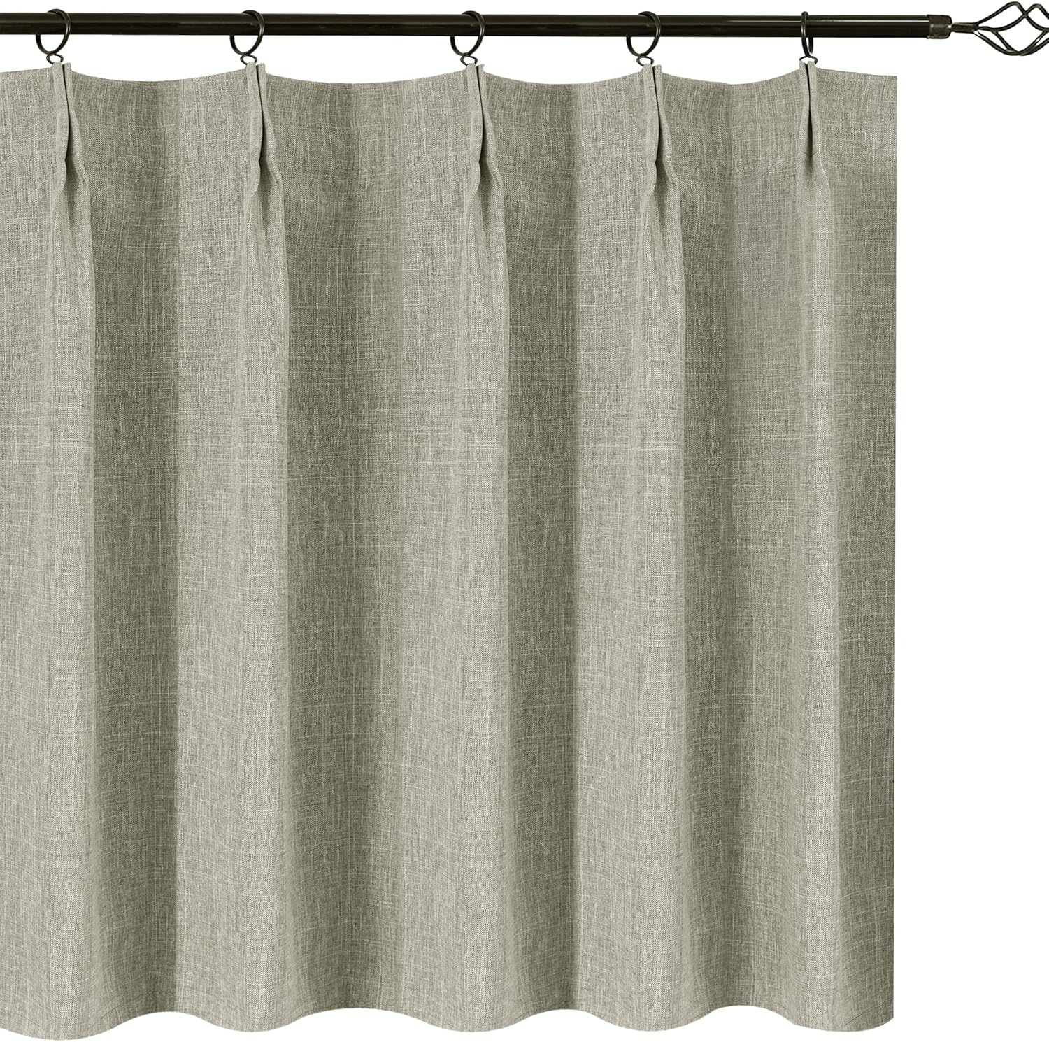 WdFour Pinch Pleated Curtains, Full Blackout Linen Look Window Curtains for Bathroom, Living Room, Bedroom, Block Lights and Offer Privacy. (Hemp Gray, 42" W x 63" L)