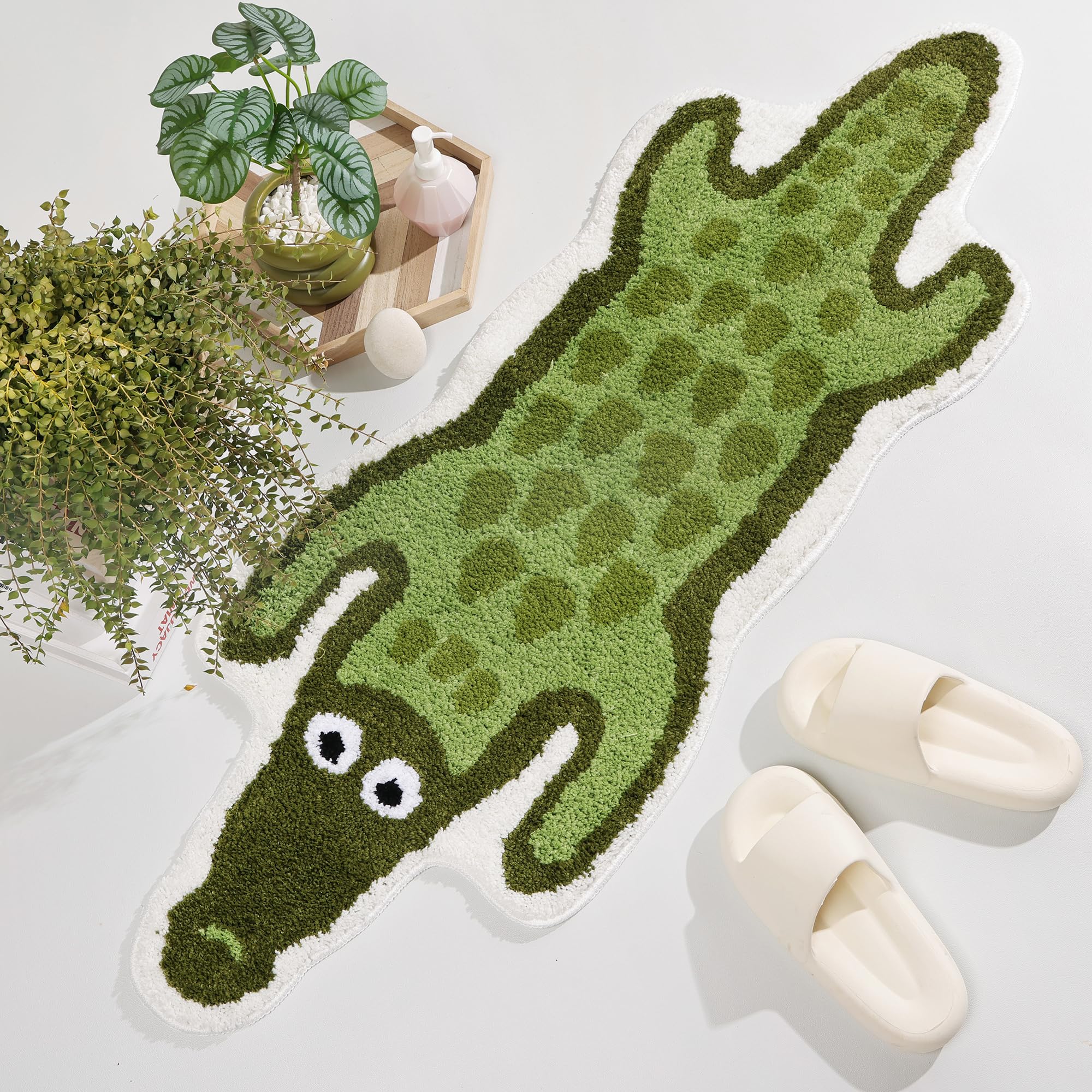 Panstar Crocodile Bath Mat for Bathroom Cute Animal Bath Mats Non Slip Alligator Shaped Absorbent Bathtub Rug Bathroom