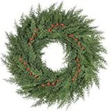 26 inch Lush Christmas Wreaths for Front Door with Red Berries Christmas Decorations Real Touch Faux Cedar Wreath Large Winter Green Wreaths for Windows Outdoor Indoor Walls Home Xmas Holiday Decor