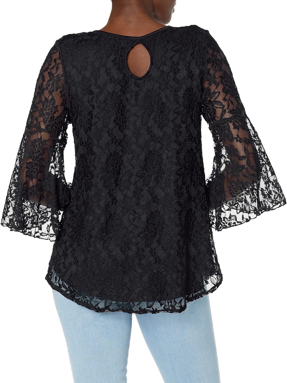 Star Vixen Stretch Lace Bell-Sleeve Keyhole Back Cutout Top-Lined