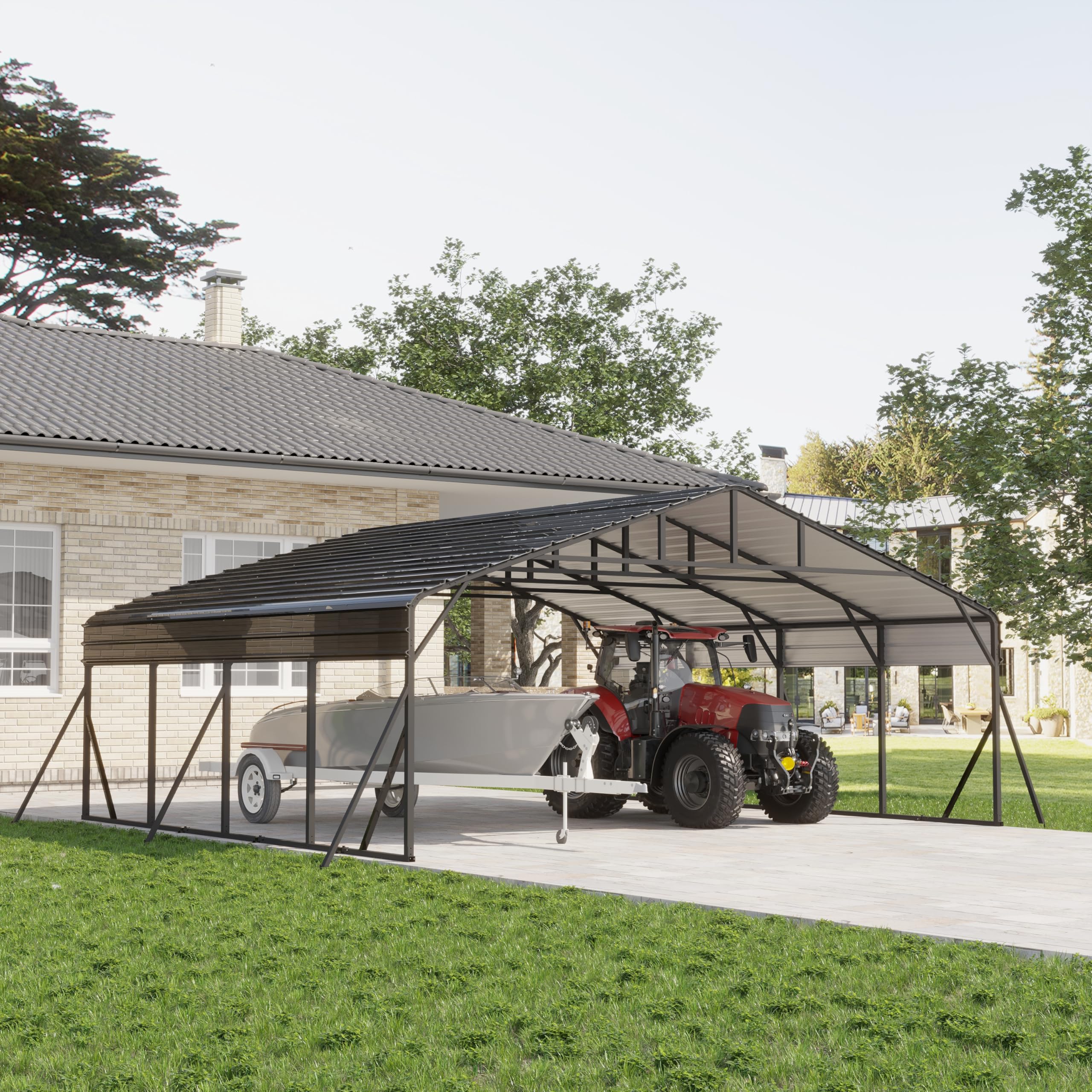 20x20FT Metal Carport w/ Galvanized Steel Roof