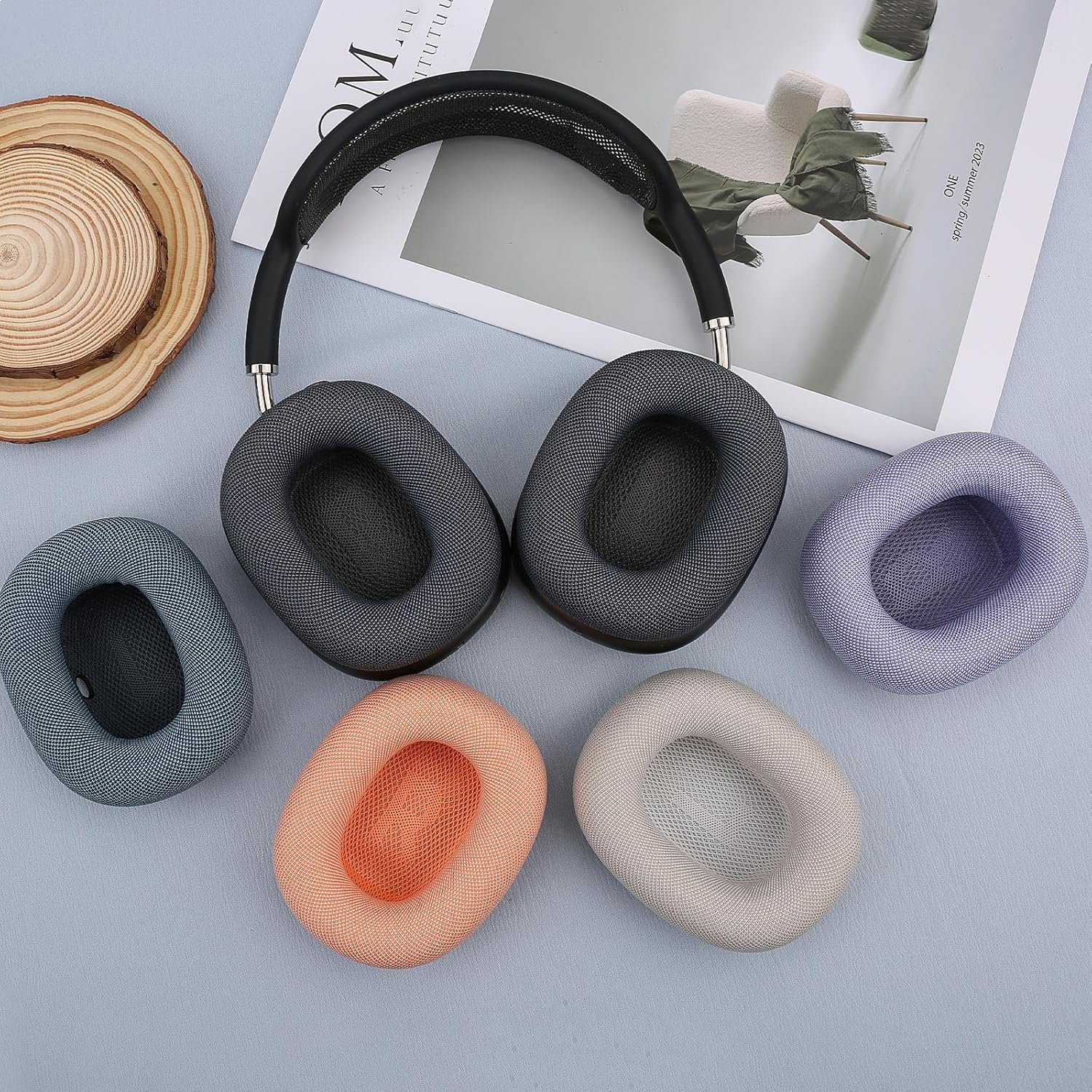 Upgraded Silicone Ear Cushions for AirPods Max Headphones 2024, Mesh Fabric Covered Ear Pads with Silicone & Memory Foam and Magnet (Midnight) - Image 9
