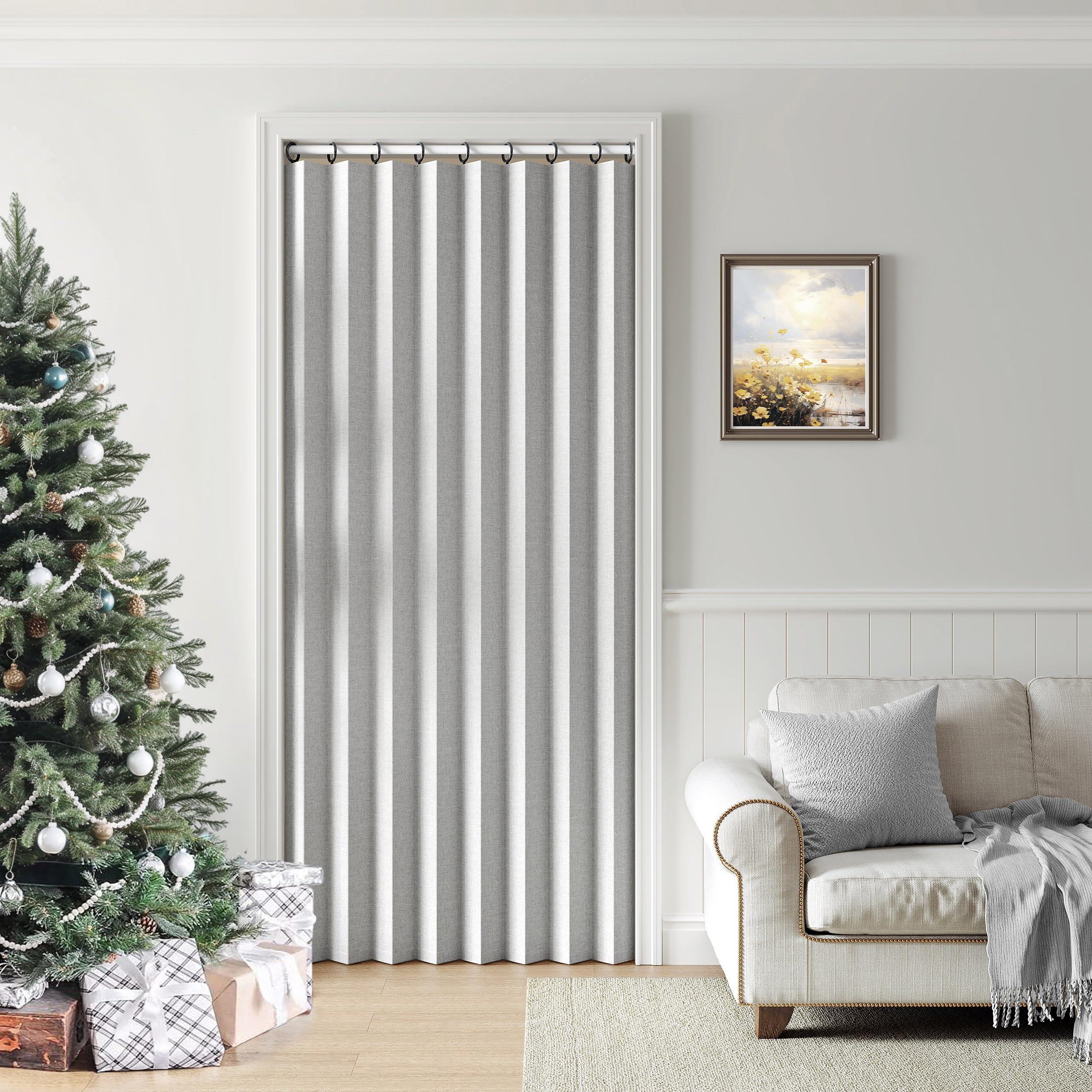 Treatmentex Full Blackout Pleated Folding Door Curtains Grey with Hooks, Accordion Closet Door Curtains, Wall Drapes, Room Divider, 42" W x 78" L 1