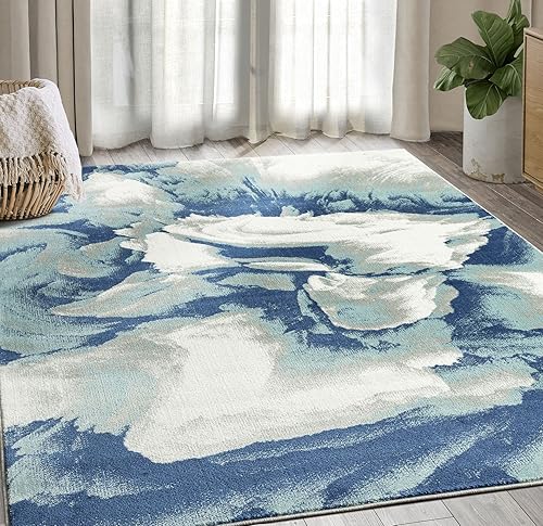 Abani Rugs - Alfombra líquida abstracta azul y beige estilo contemporáneo colección ARTO comodidad y construcción superiores resistente a las