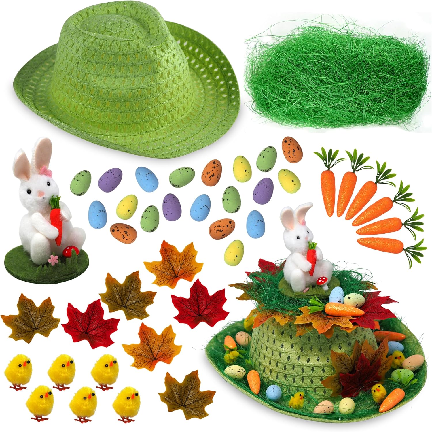 Blue Whale Gifts Boys Make Your Own Easter Bonnet Cowboy Hat Complete Kit - Bunny in Grass