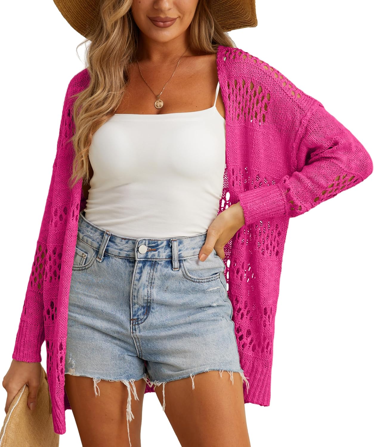 GRECERELLE Women Lightweight Summer Cardigan Sweater Breathable Open Front Cover Up for Beach Vacations