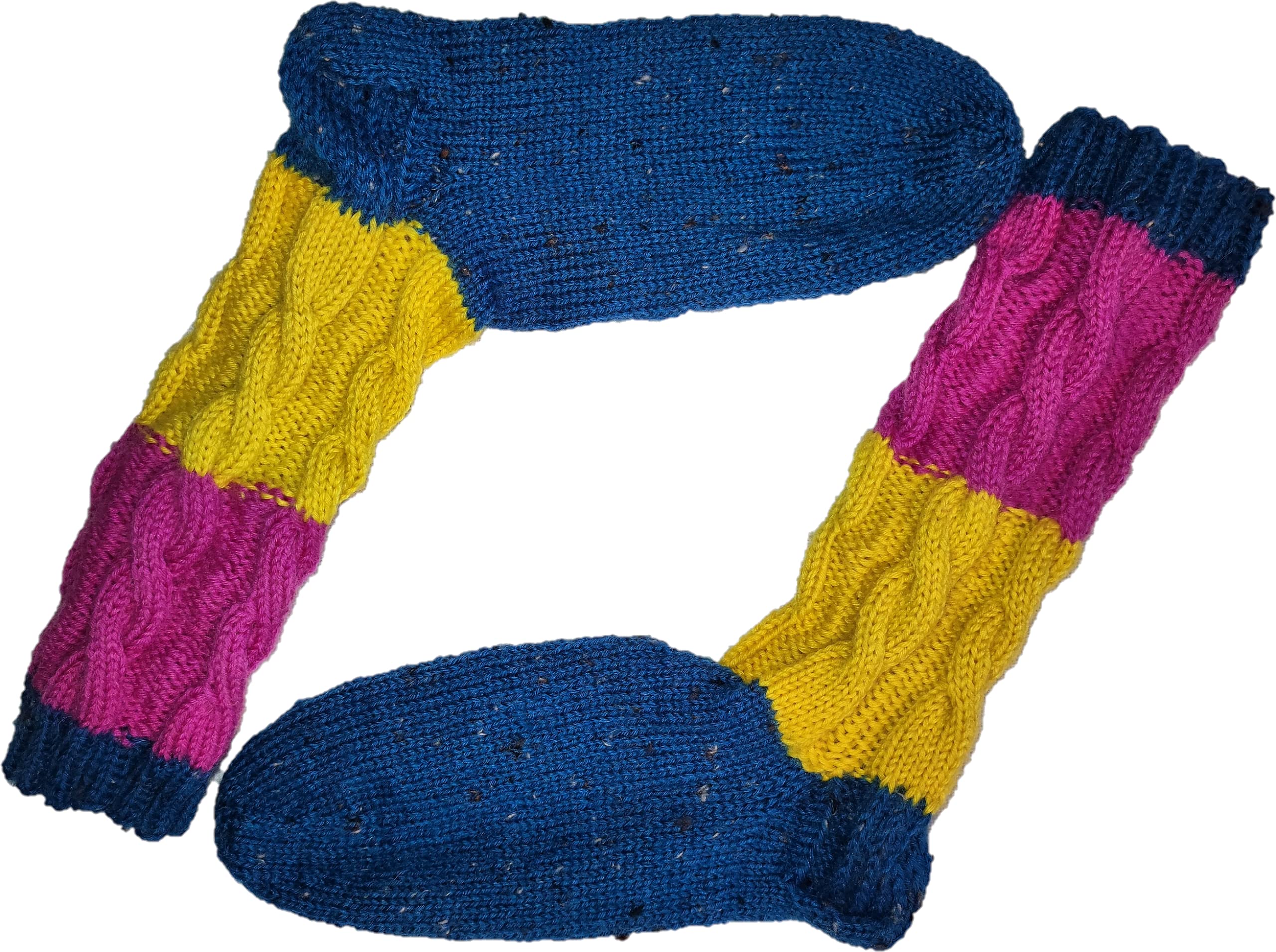 Selbstgestrickt/Loferl/Wollsocken/Bundhöhe ca. 24 cm mit Zopfmuster/gestrickt aus 2 verschiedenen Wollen/Gr. ist 40-41