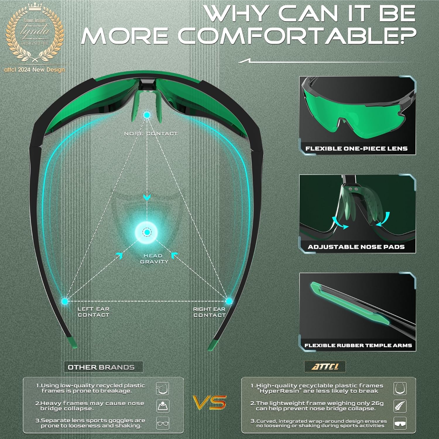 ATTCL Bundle Polarized Wrap Sunglasses For Men Cycling Driving Fishing - Sports Glasses Ultralight:(XQ548-Black-Green)+(1124-Back-All)